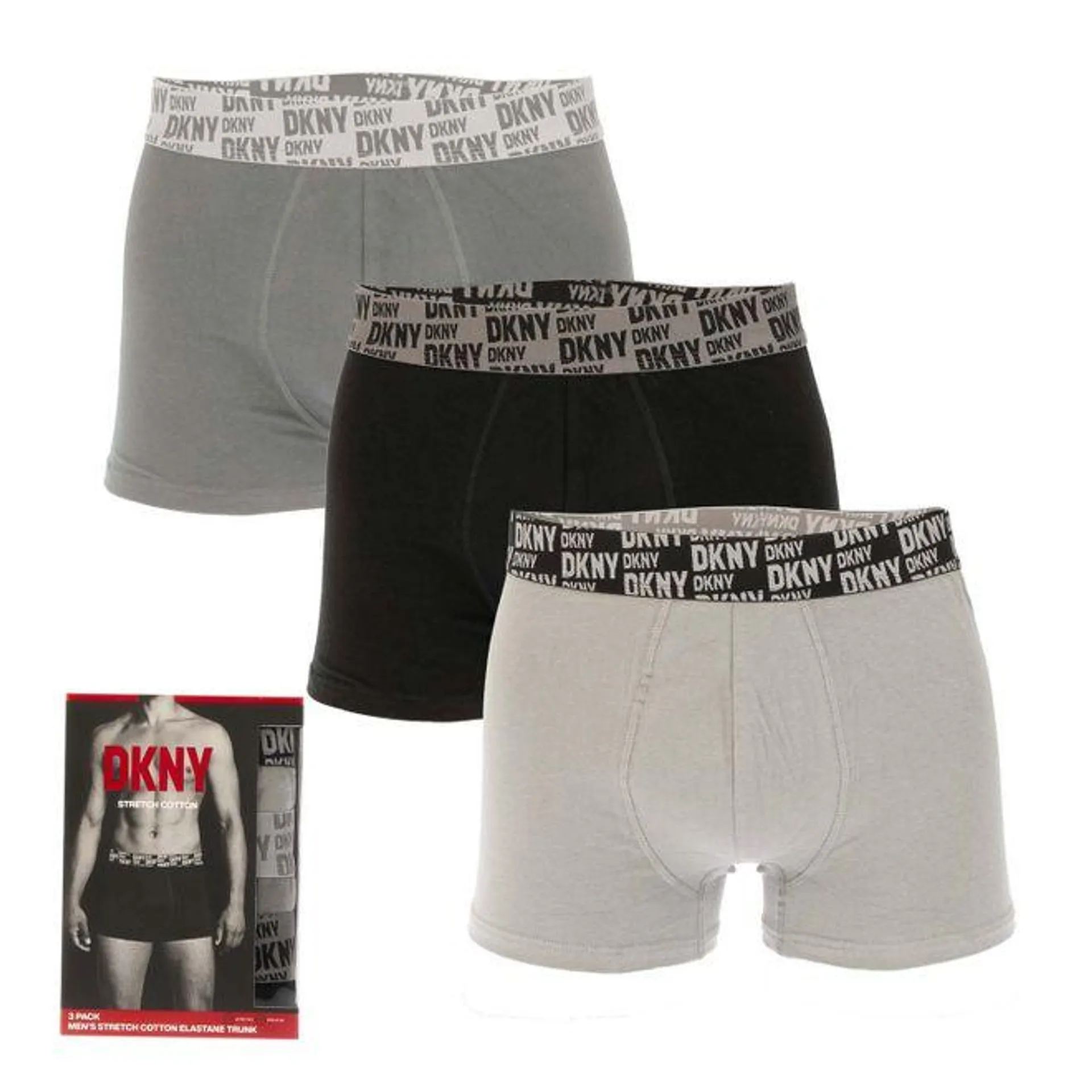 DKNY Mens Lewisville 3 pack Trunks in Black Grey