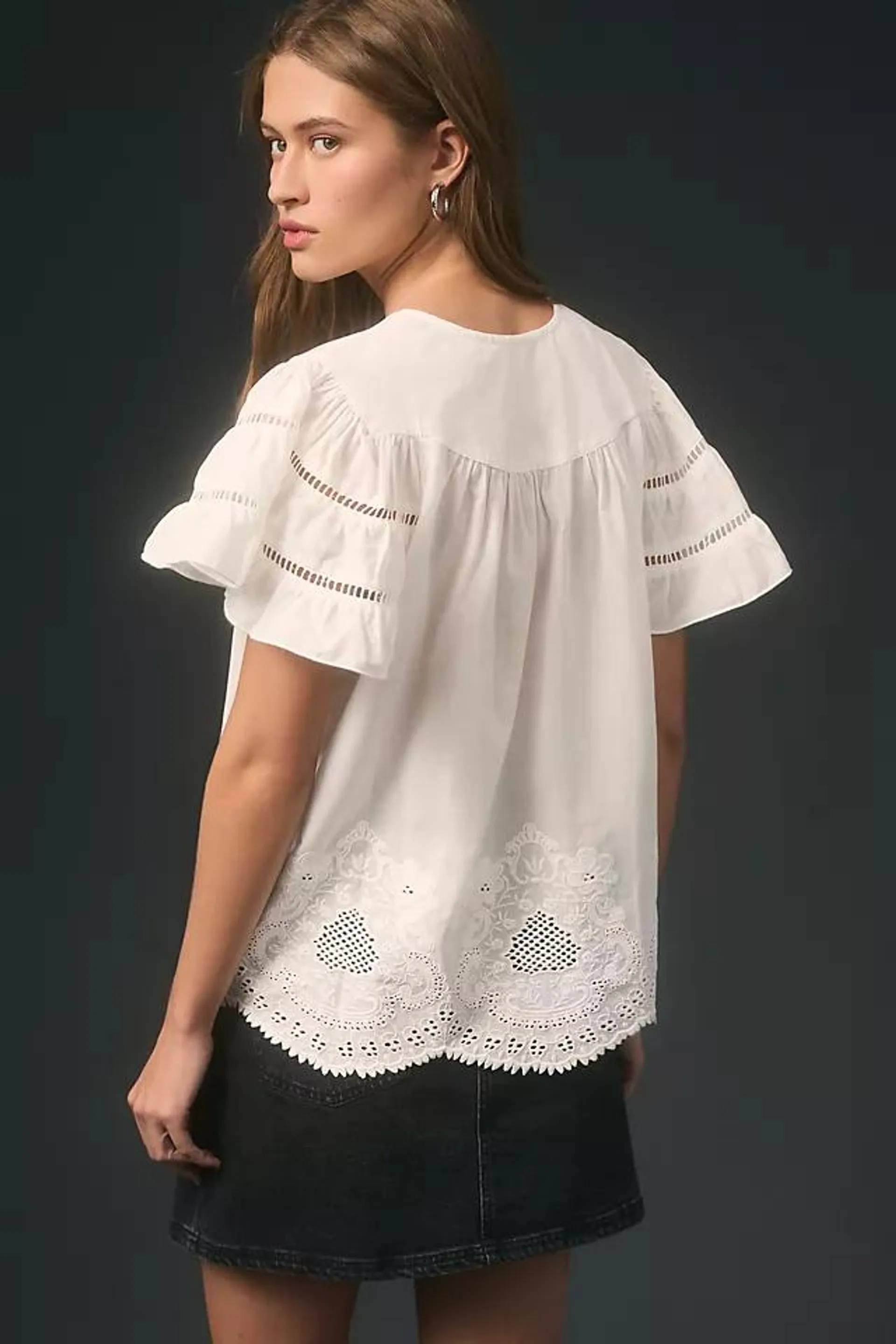 Jennifer and Grace Flutter-Sleeve Peasant Blouse