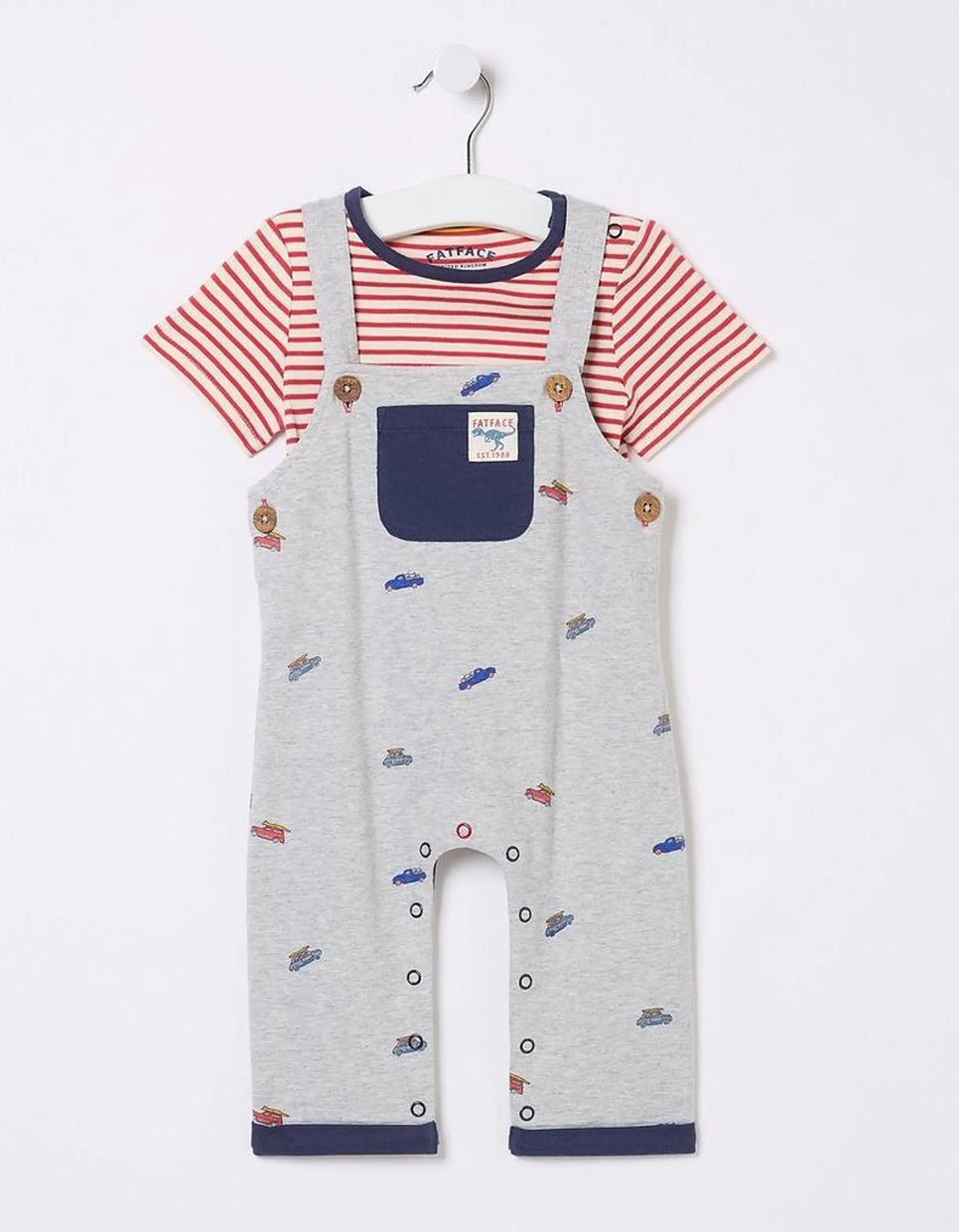 Car Printed Jersey Dungaree Set