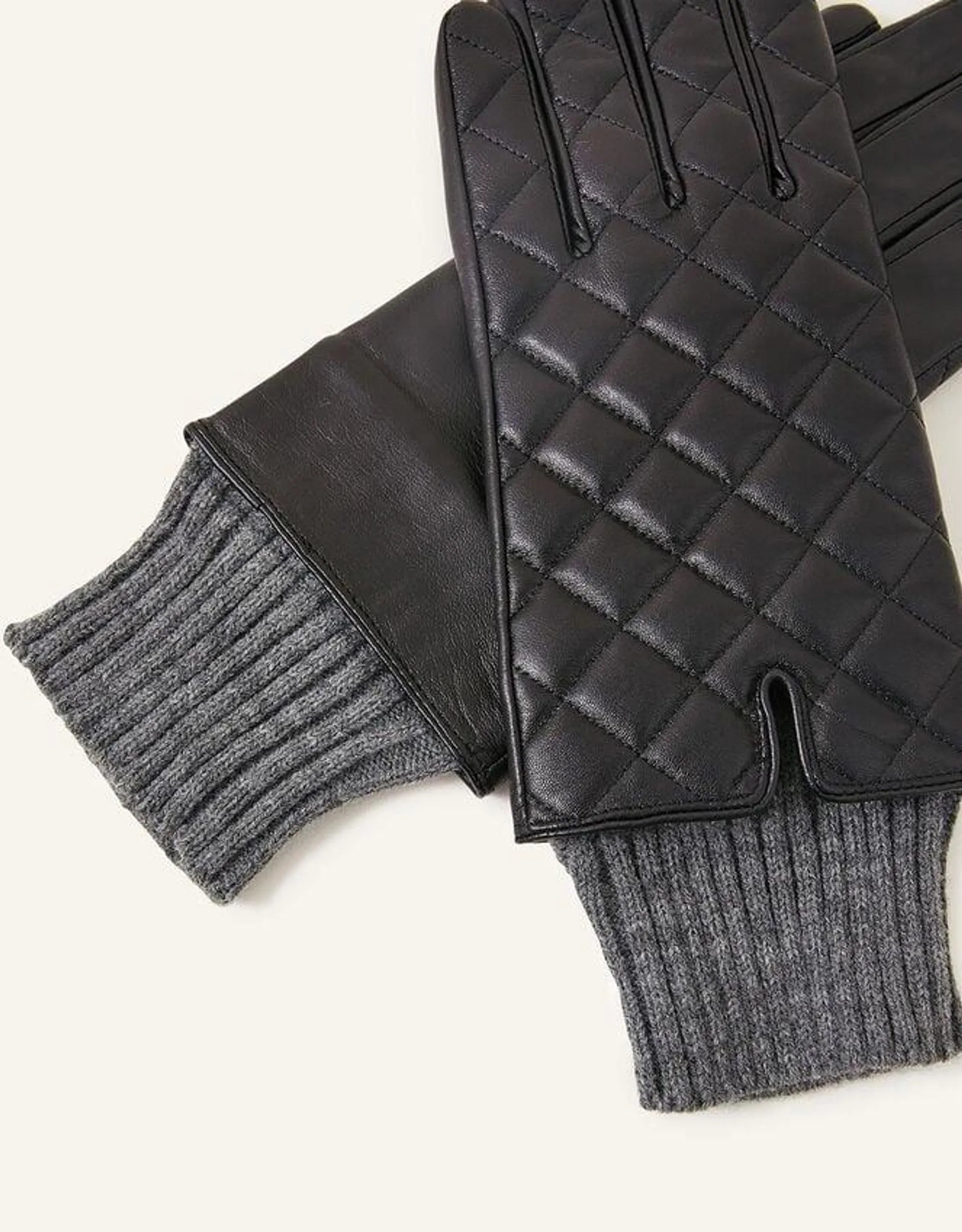 Quilted Leather Gloves Black