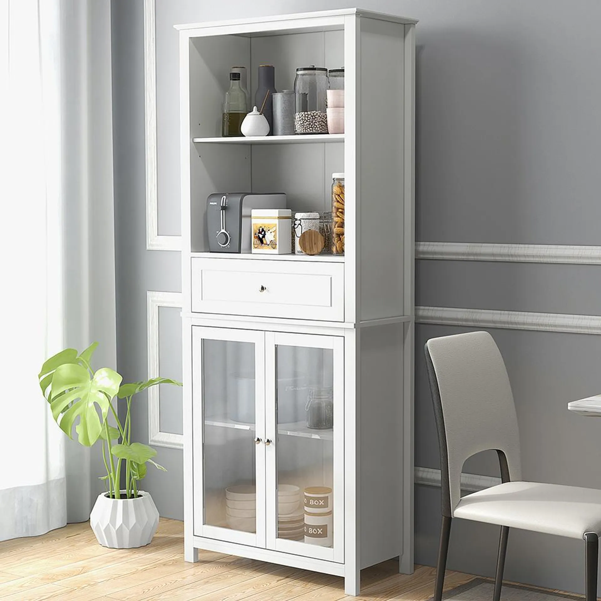 Portland 2 Door 2 Shelf Single Drawer White Display Cabinet