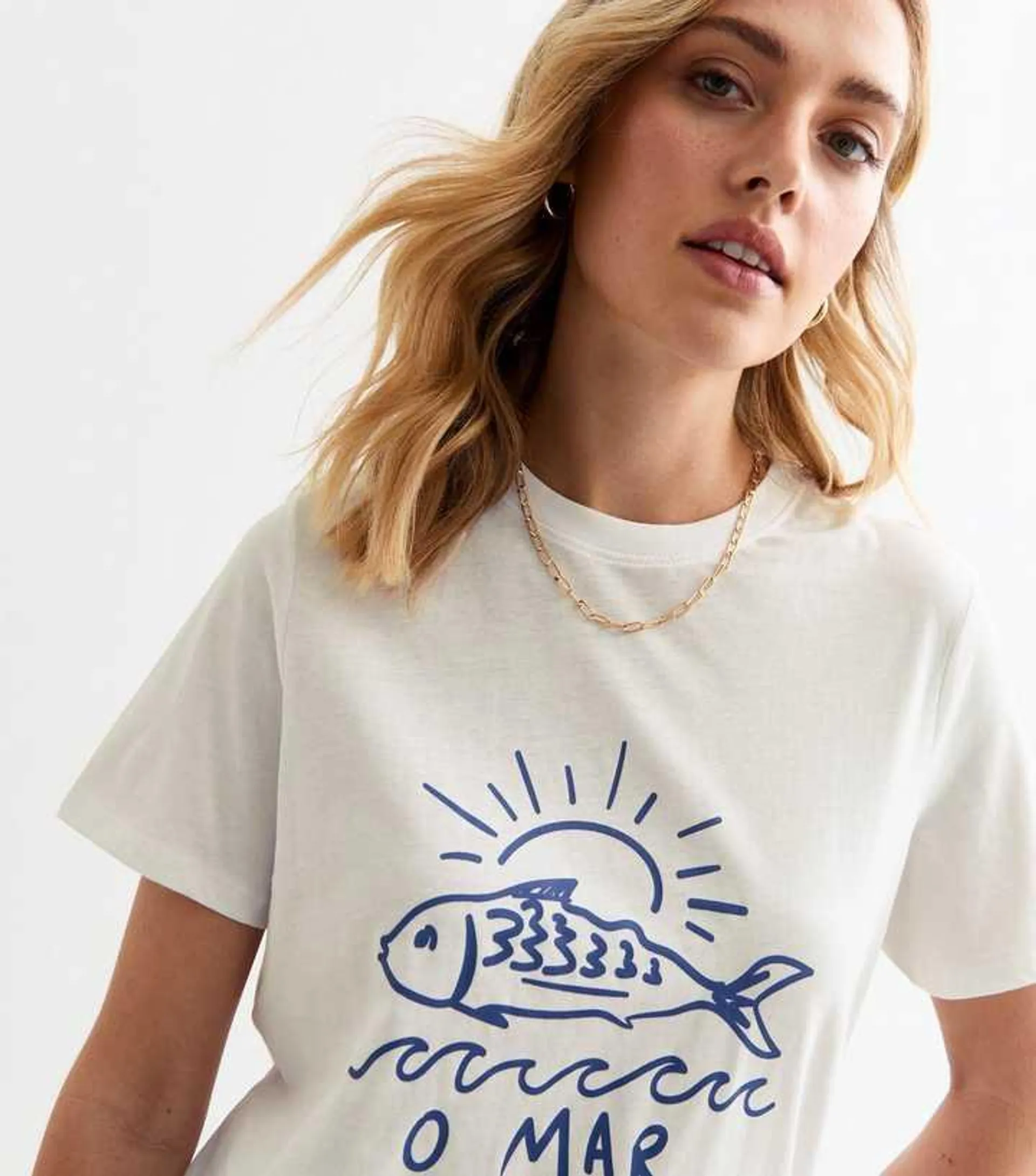 White Fish Print Cotton T-Shirt