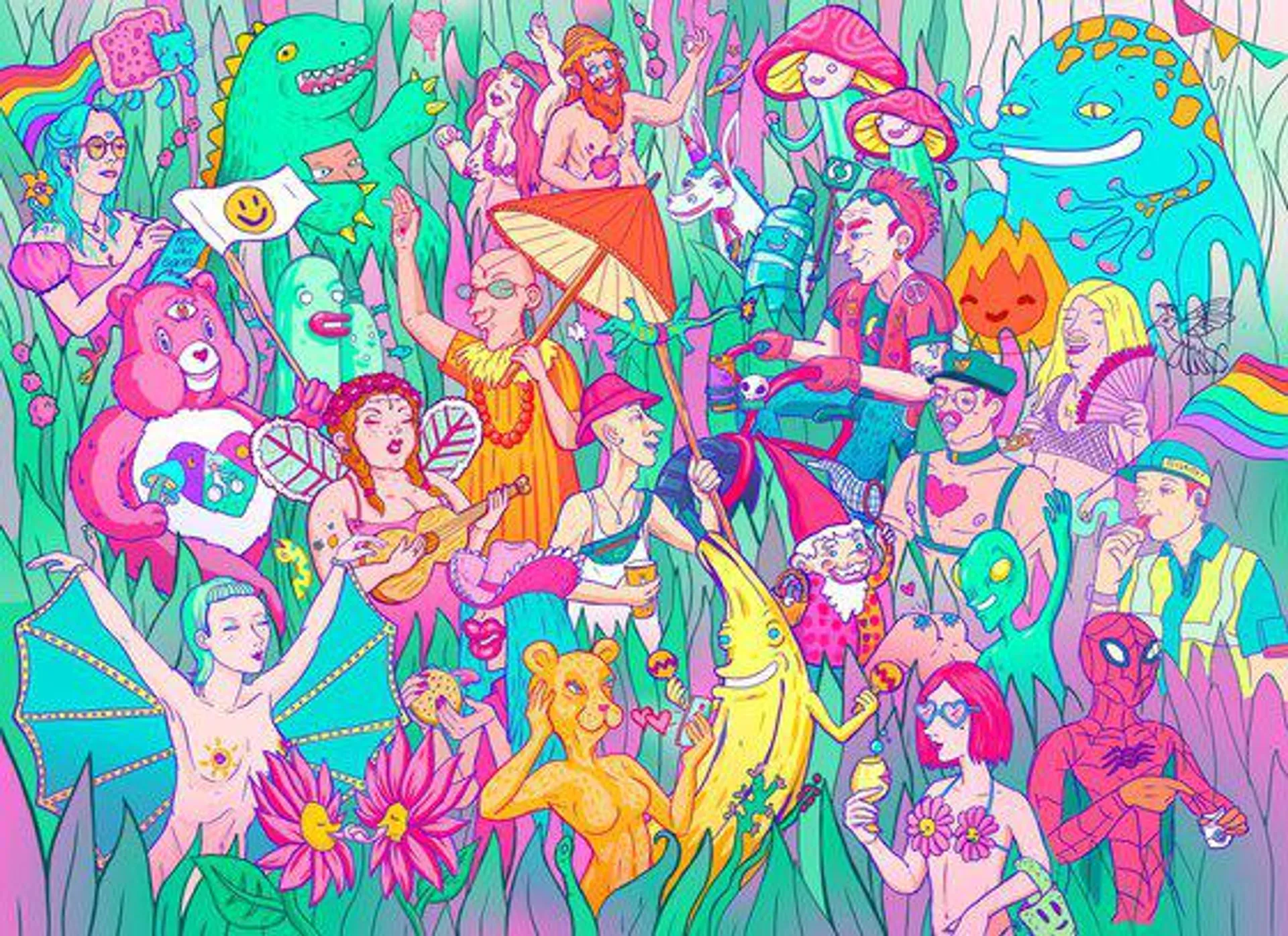 Festival Lovers Pop Surrealism Lowbrow Cartoon Art Limited Edition Print by Zubieta A2 (2022)