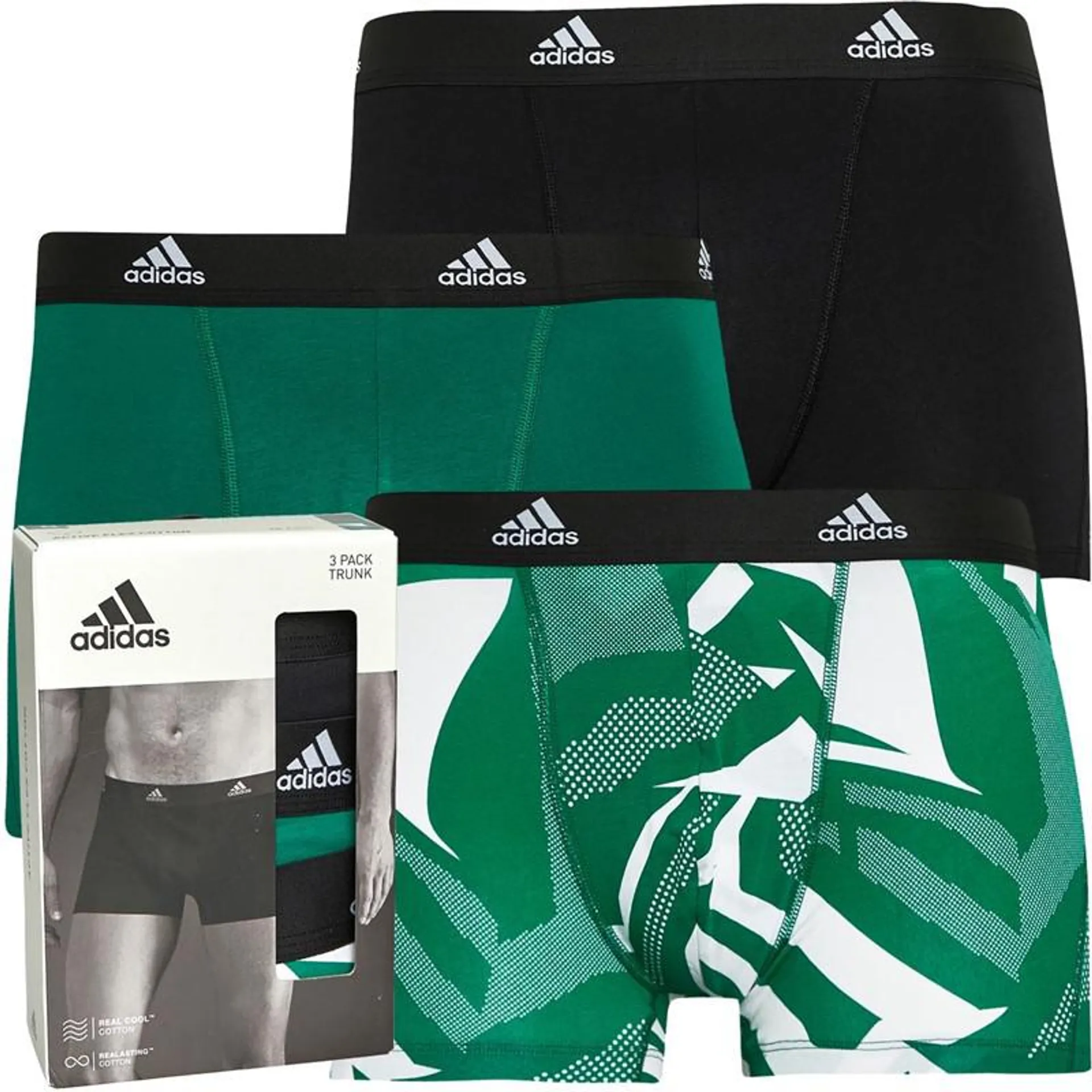 adidas Mens Active Cotton Three Pack Trunks Multi/​Green