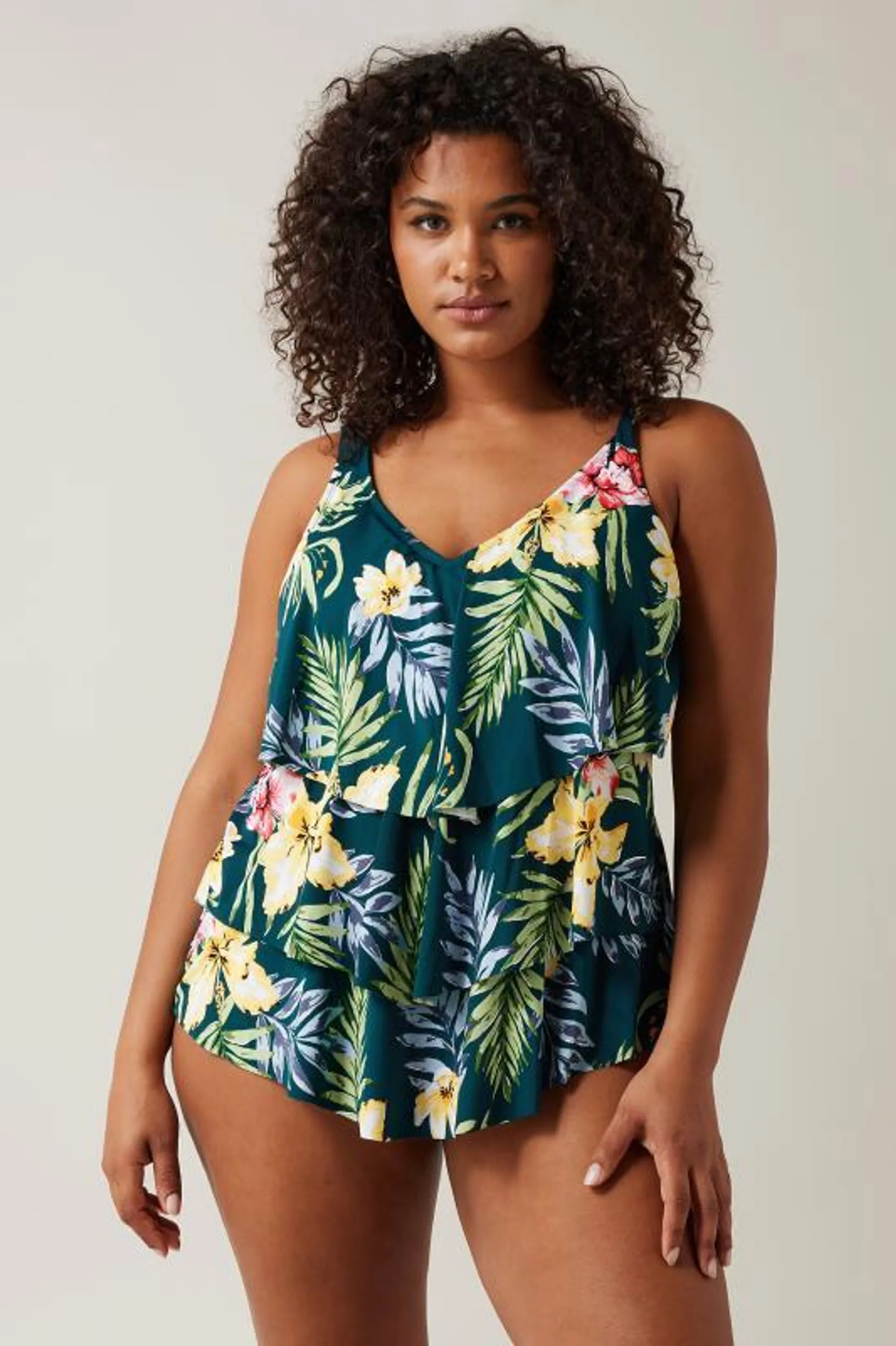 Evans Green Hawiian Print Frill Tankini Top