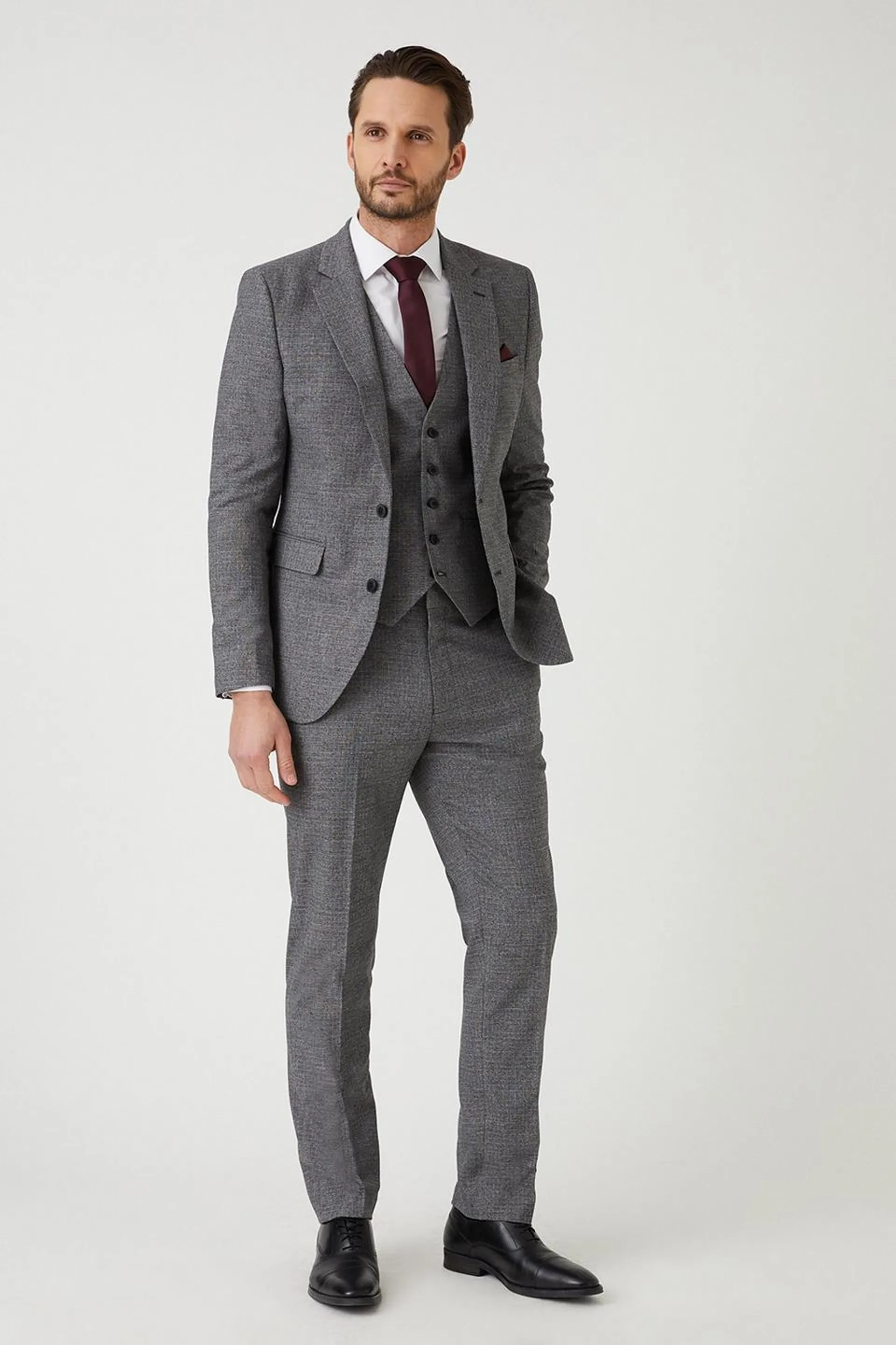 Skinny Grey Texture Grid Check Suit Jacket