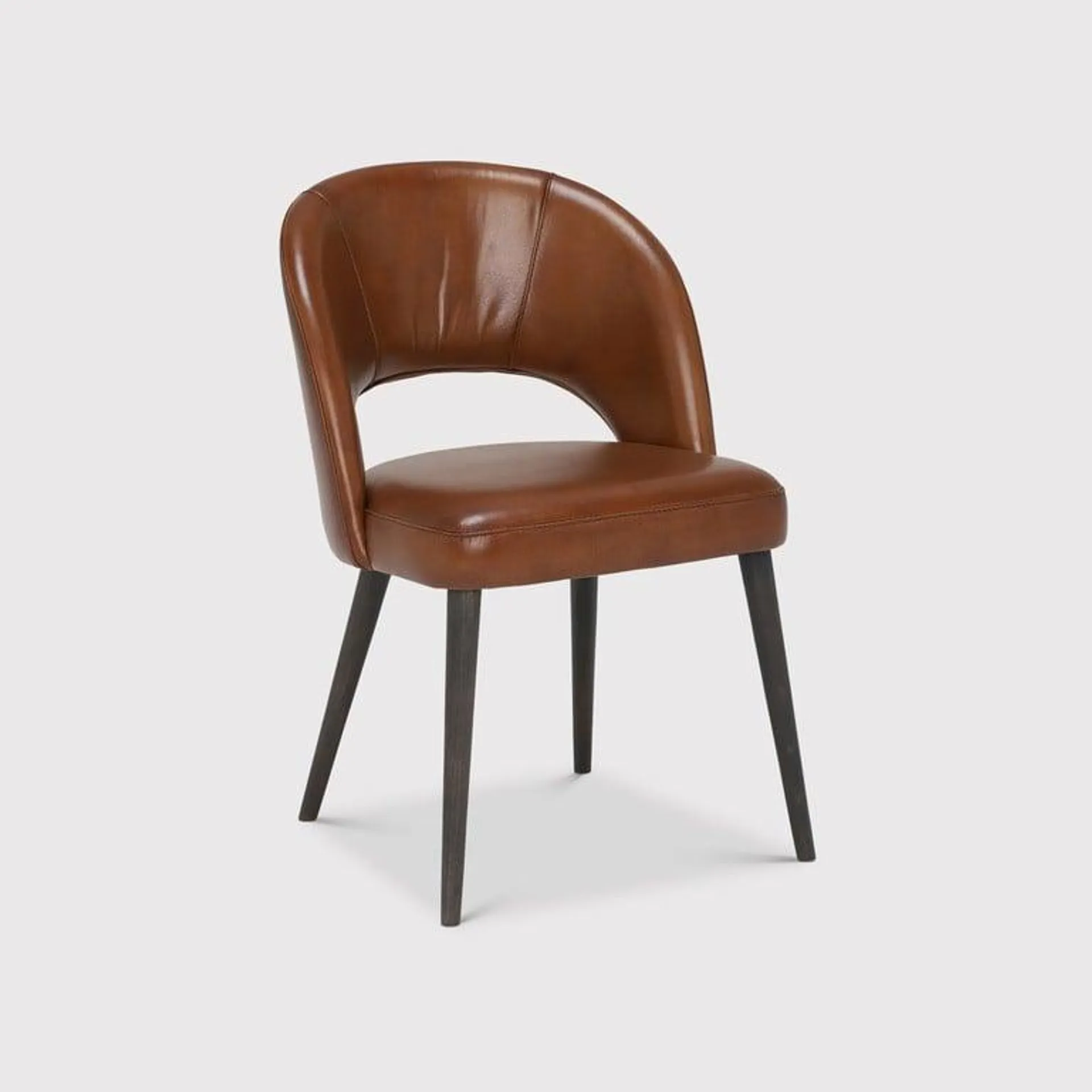 Brown Leather Curved Dining Chair