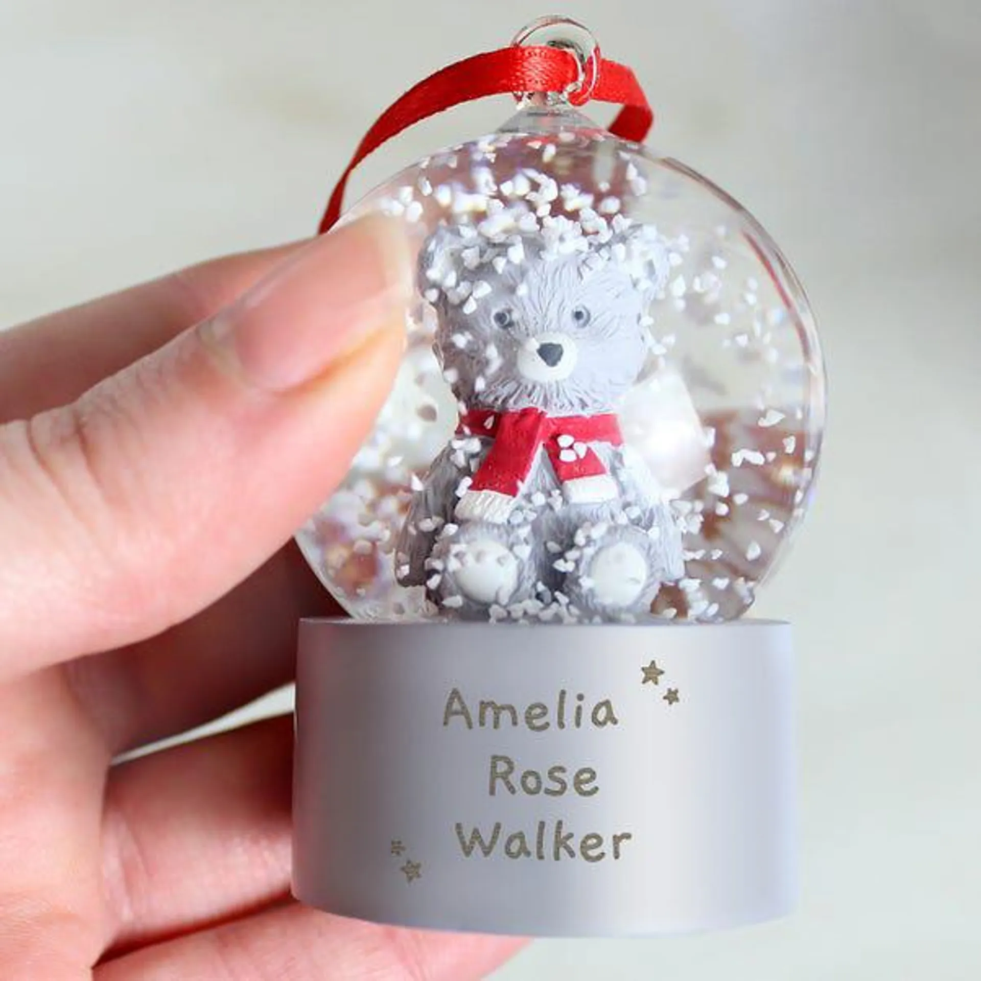 Personalised Message Teddy Bear Snow Globe Tree Decoration