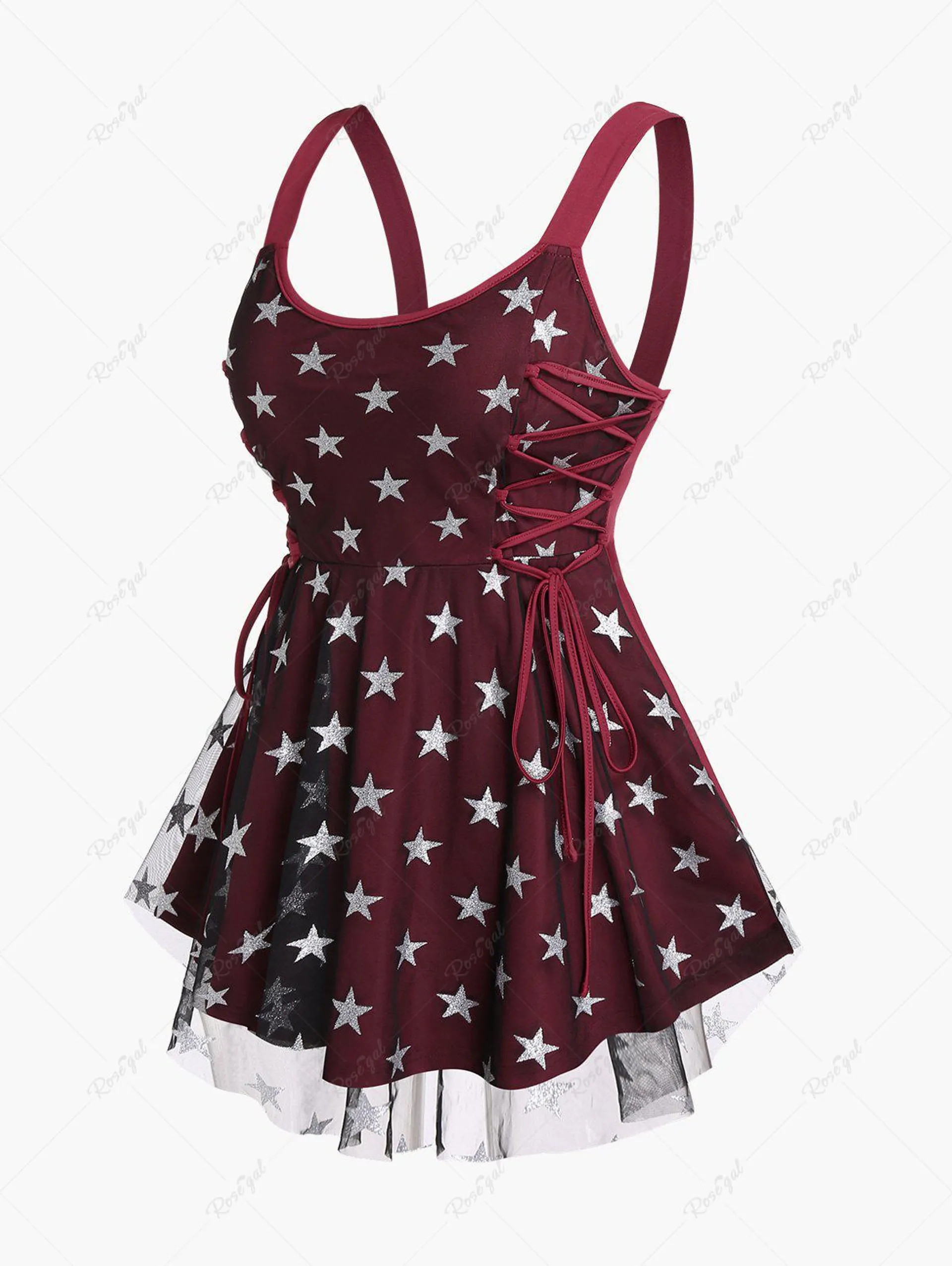 Plus Size Stars Printed Lace Up Tank Top - 4x | Us 26-28
