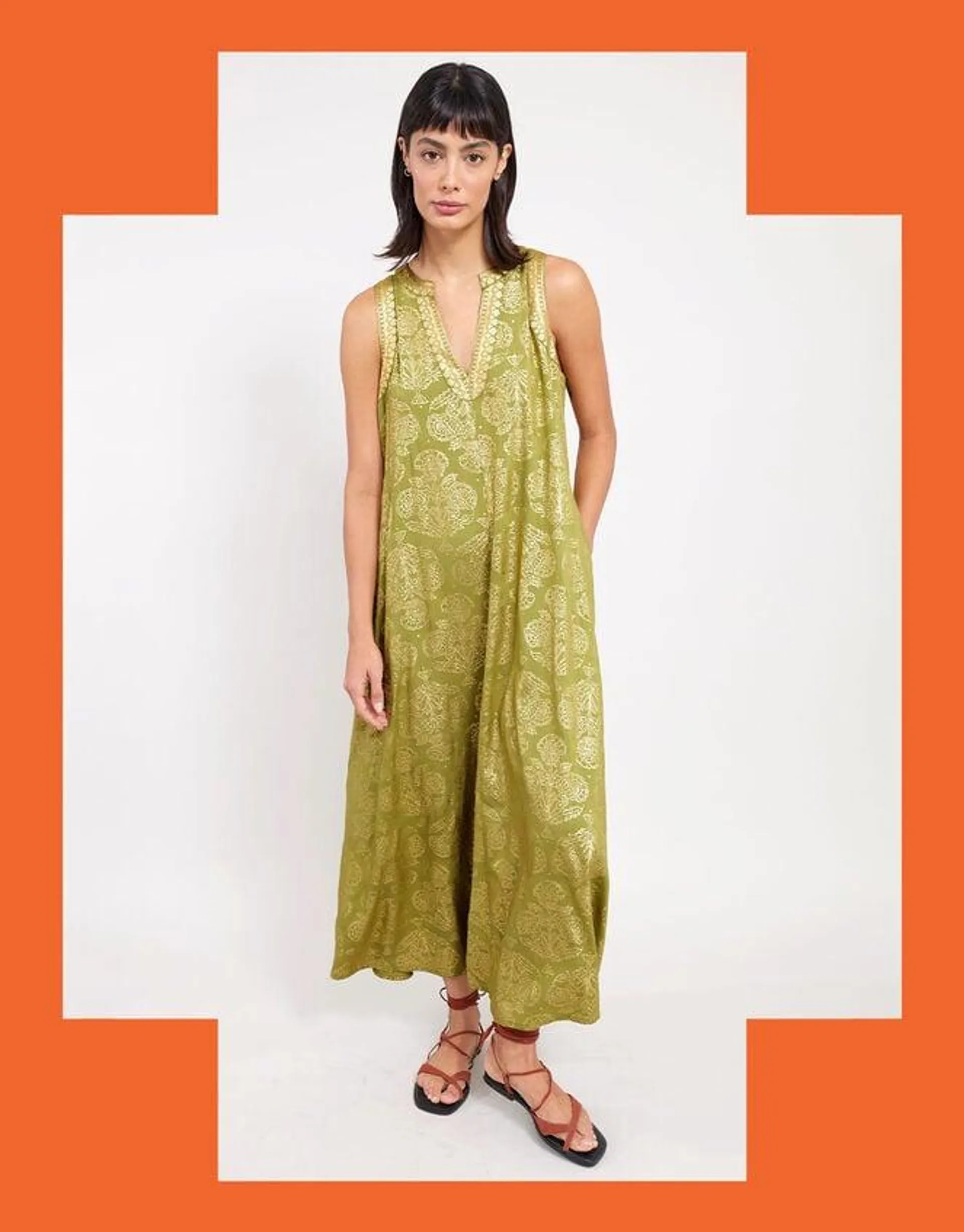 East Aviana Metallic Dress Green