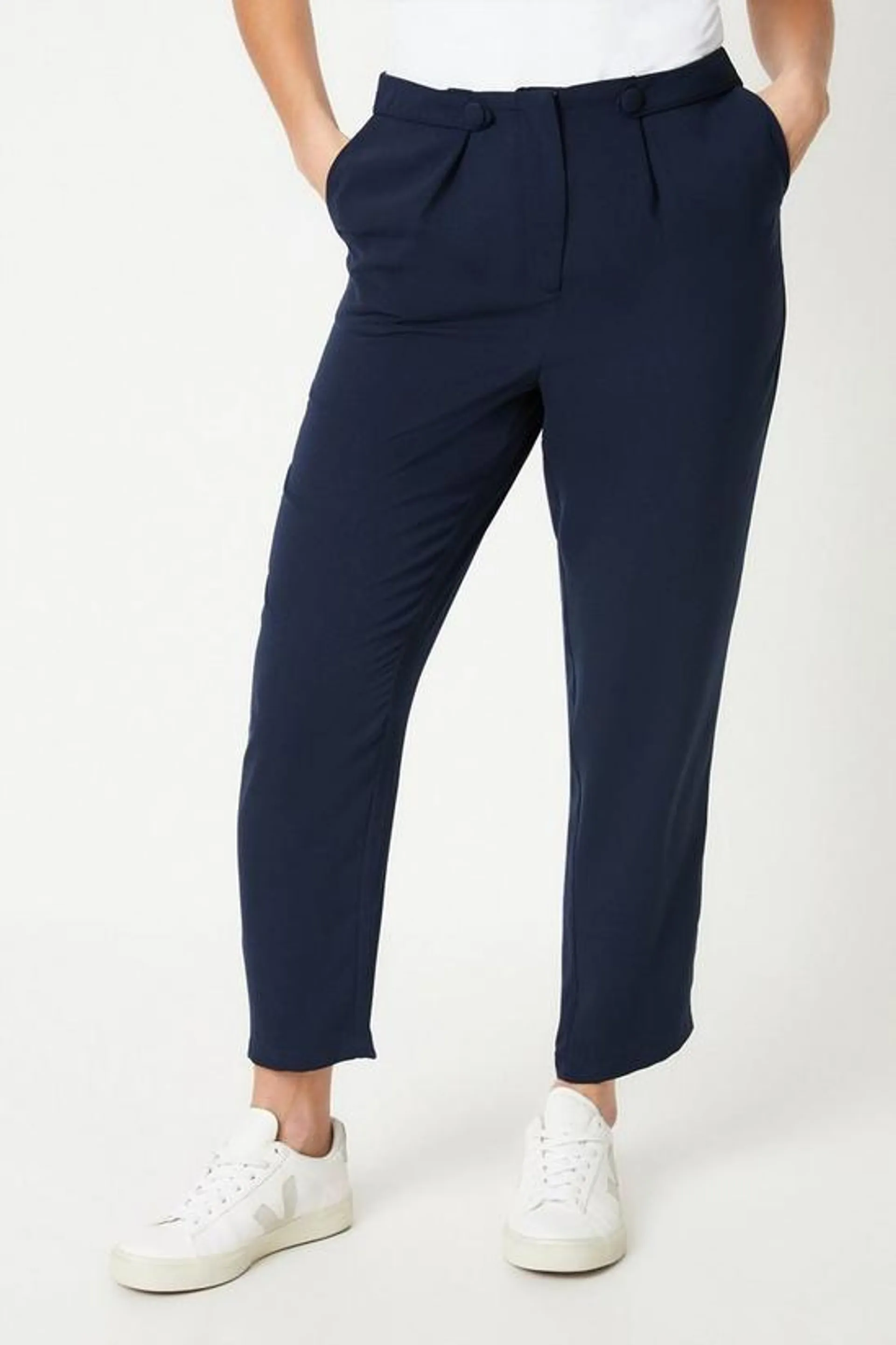 Petite Button Front Slim Leg Trouser