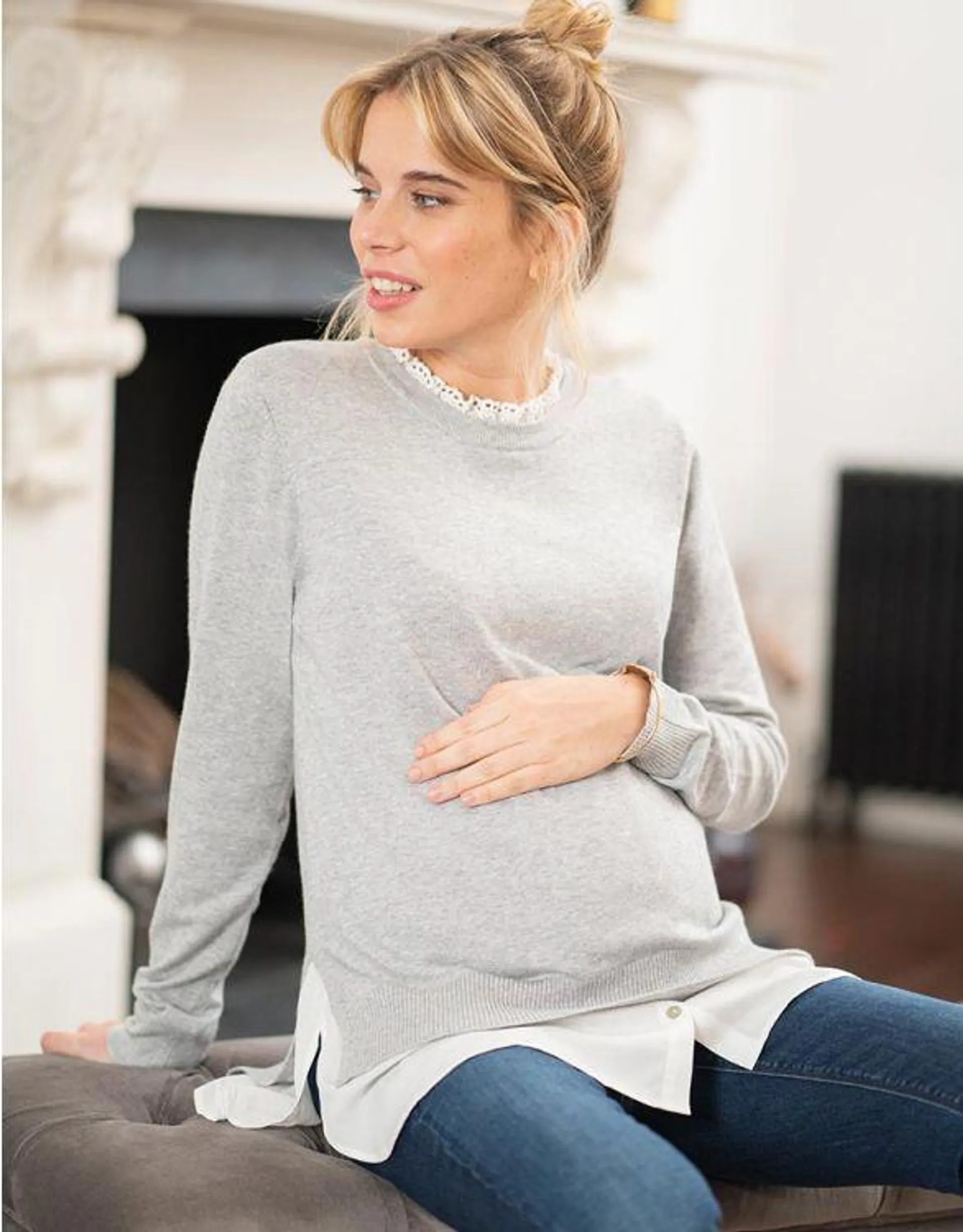 Cotton Blend Maternity & Nursing Jumper with Detachable Collar