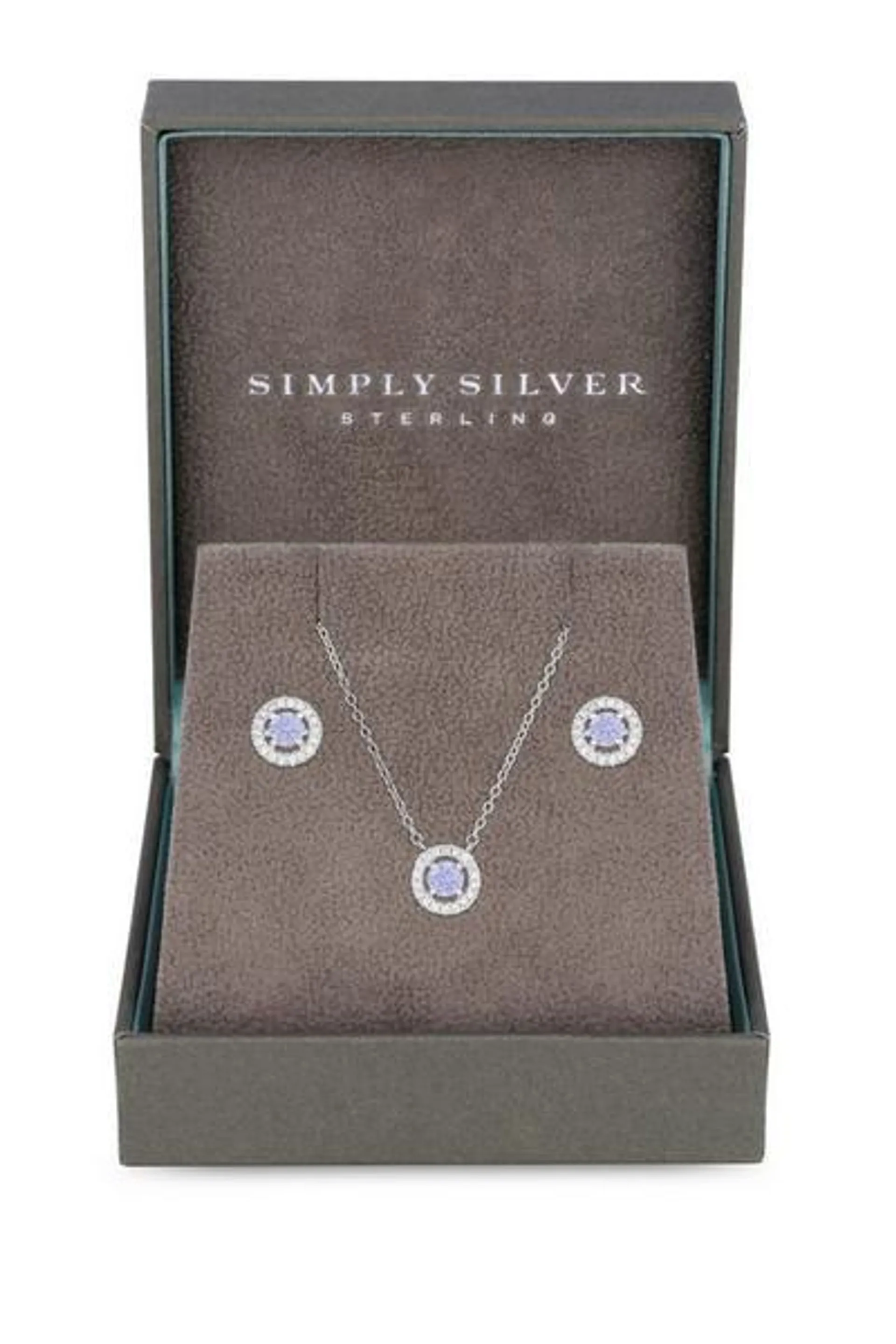 Sterling Silver 925 Cubic Zirconia Purple Halo Set - Gift Boxed