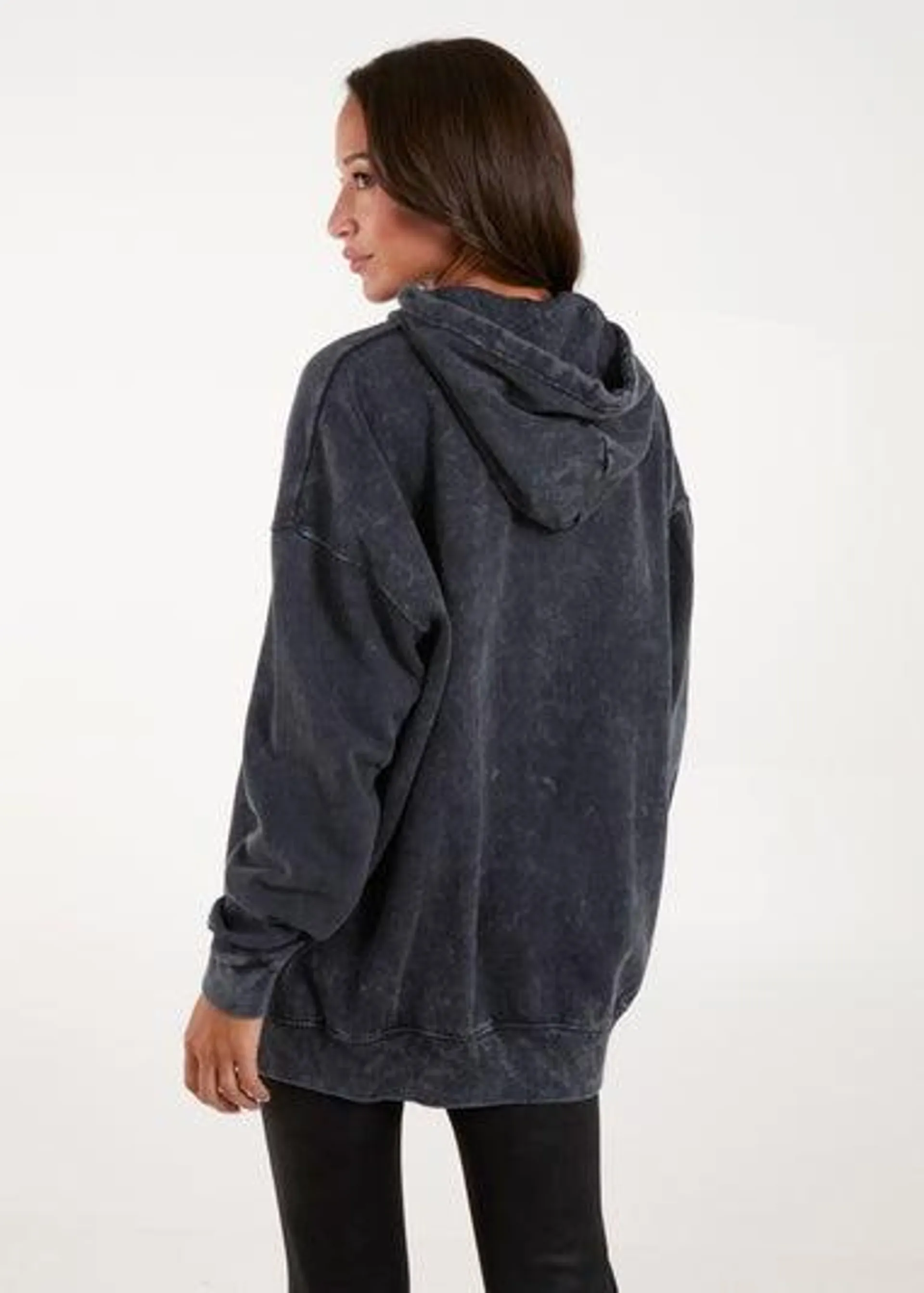 Blue Vanilla Grey New York Logo Acid Wash Hoodie