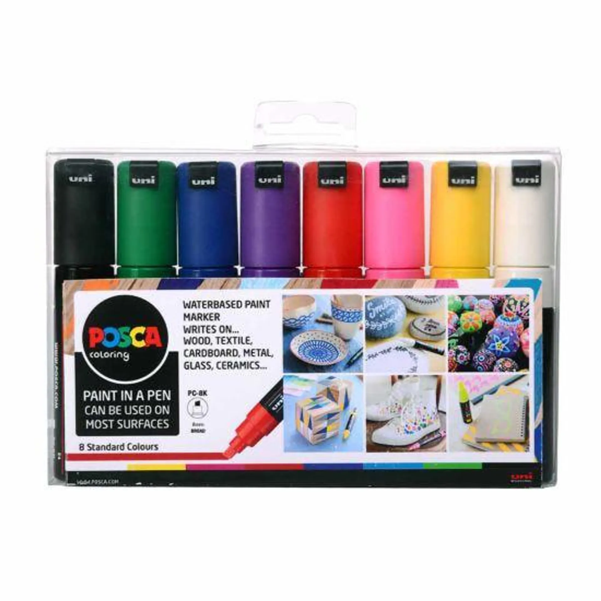 Uni Posca Marker Pen PC-8K 8mm Chisel Tip 8 Pack Assorted