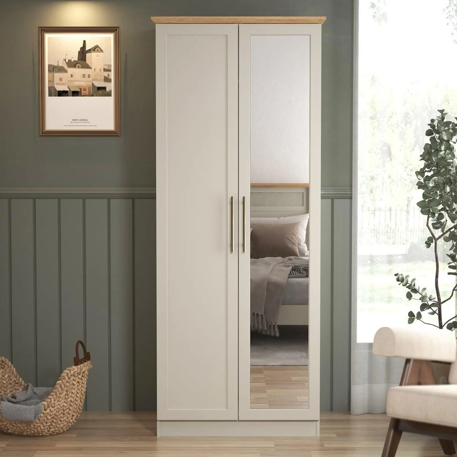 GFW Lyngford 2 Door Grey Mirrored Wardrobe