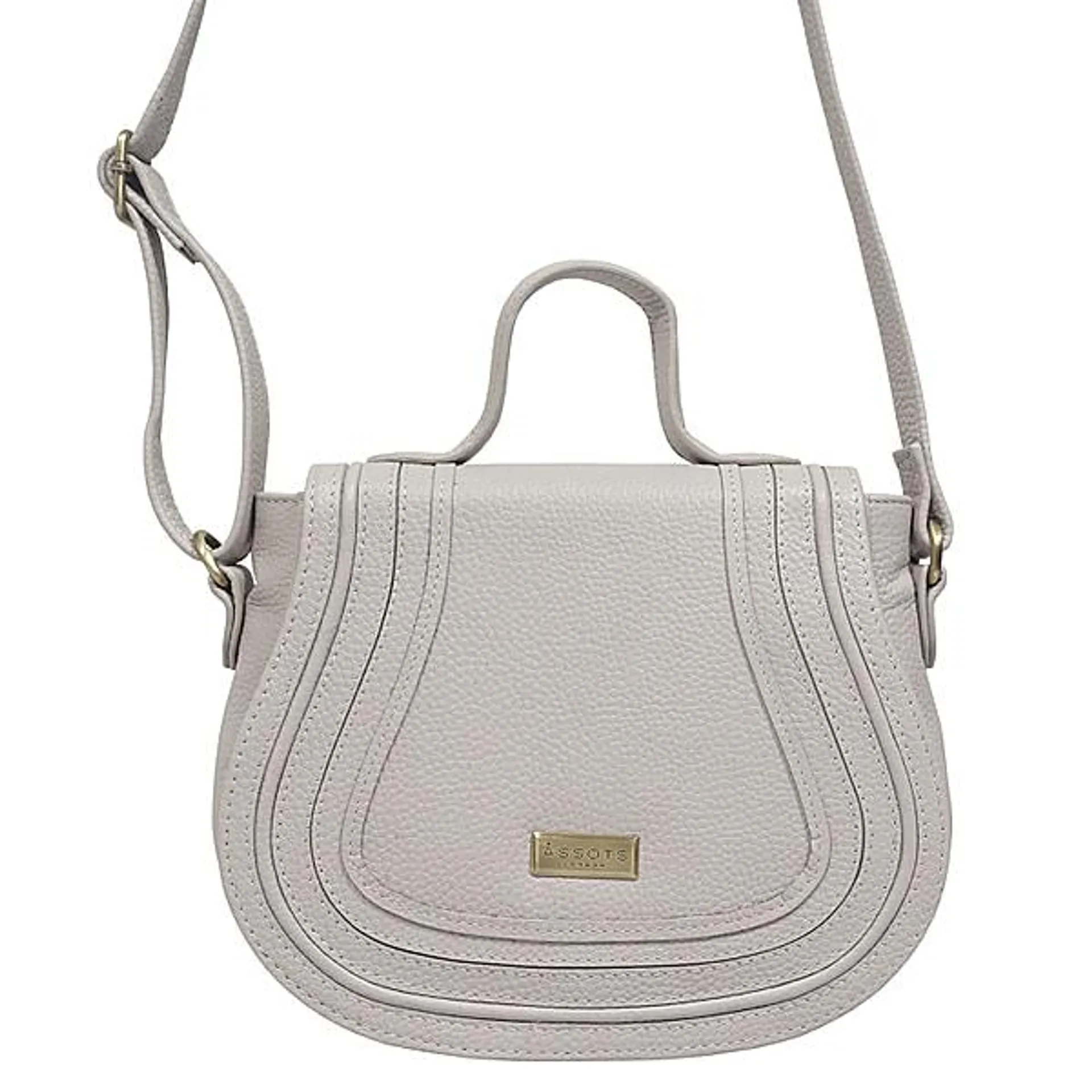 Assots London Carmel 100% Genuine Leather Handbag with Magnetic Closure and Shoulder Strap - Light Grey