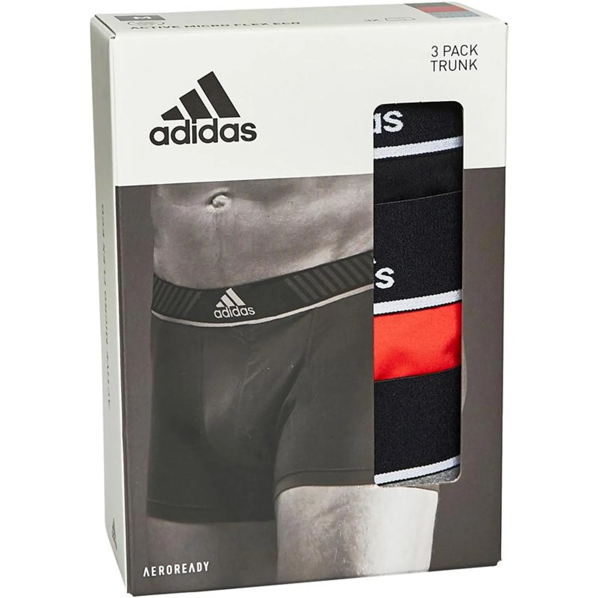 adidas Mens Active Micro Flex Three Pack Trunks Black/​Grey/​Red