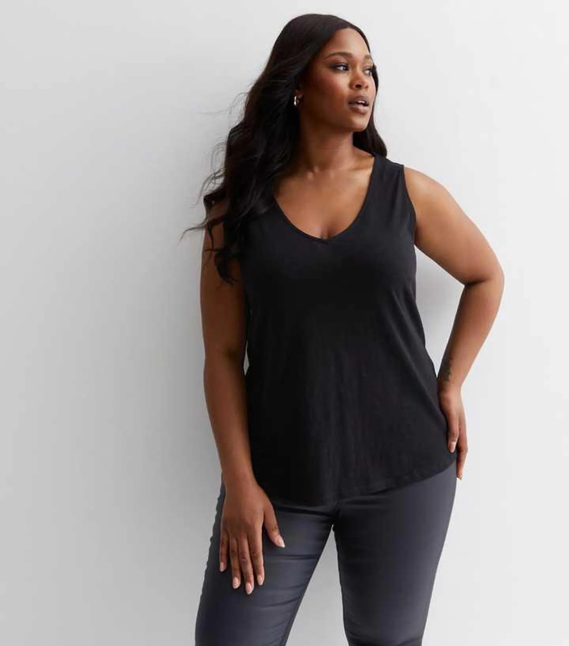 Curves Black Cotton Cross Back Cami