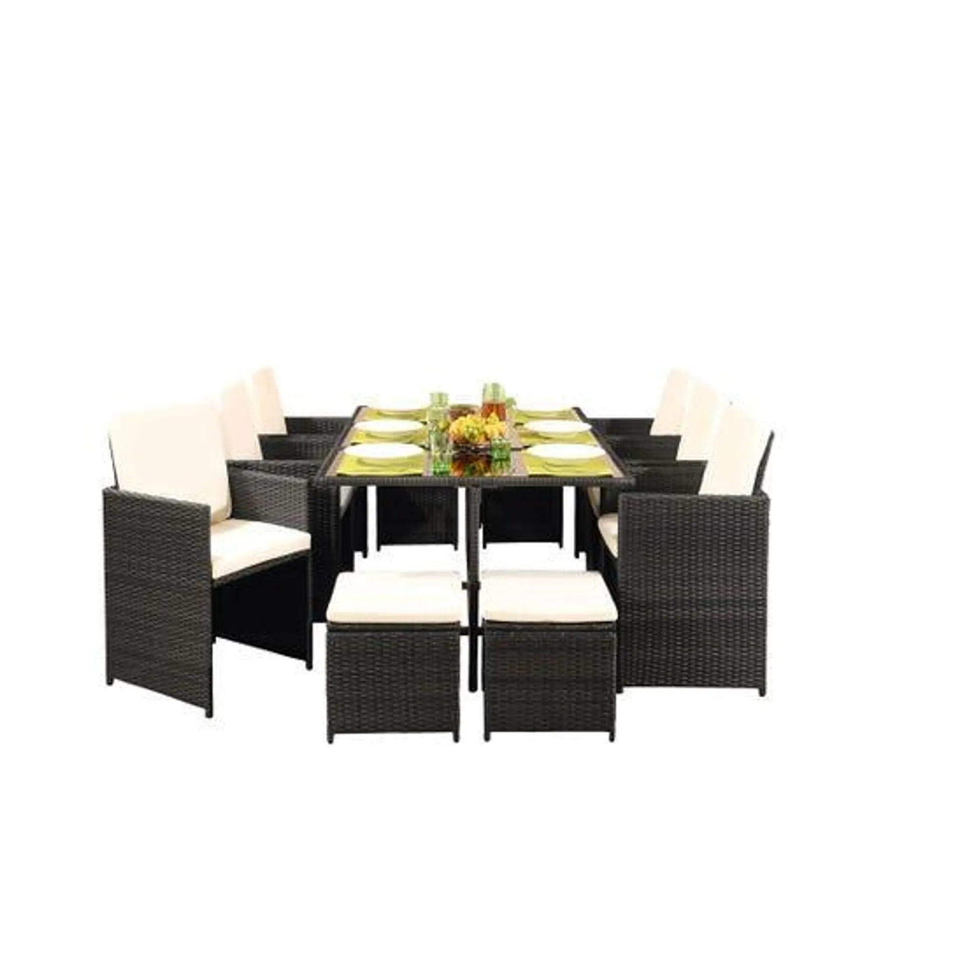 10 Seater Rattan Garden Furniture Set - 6 Chairs 4 Stools & Dining Table With Waterproof Cover - Dark Grey