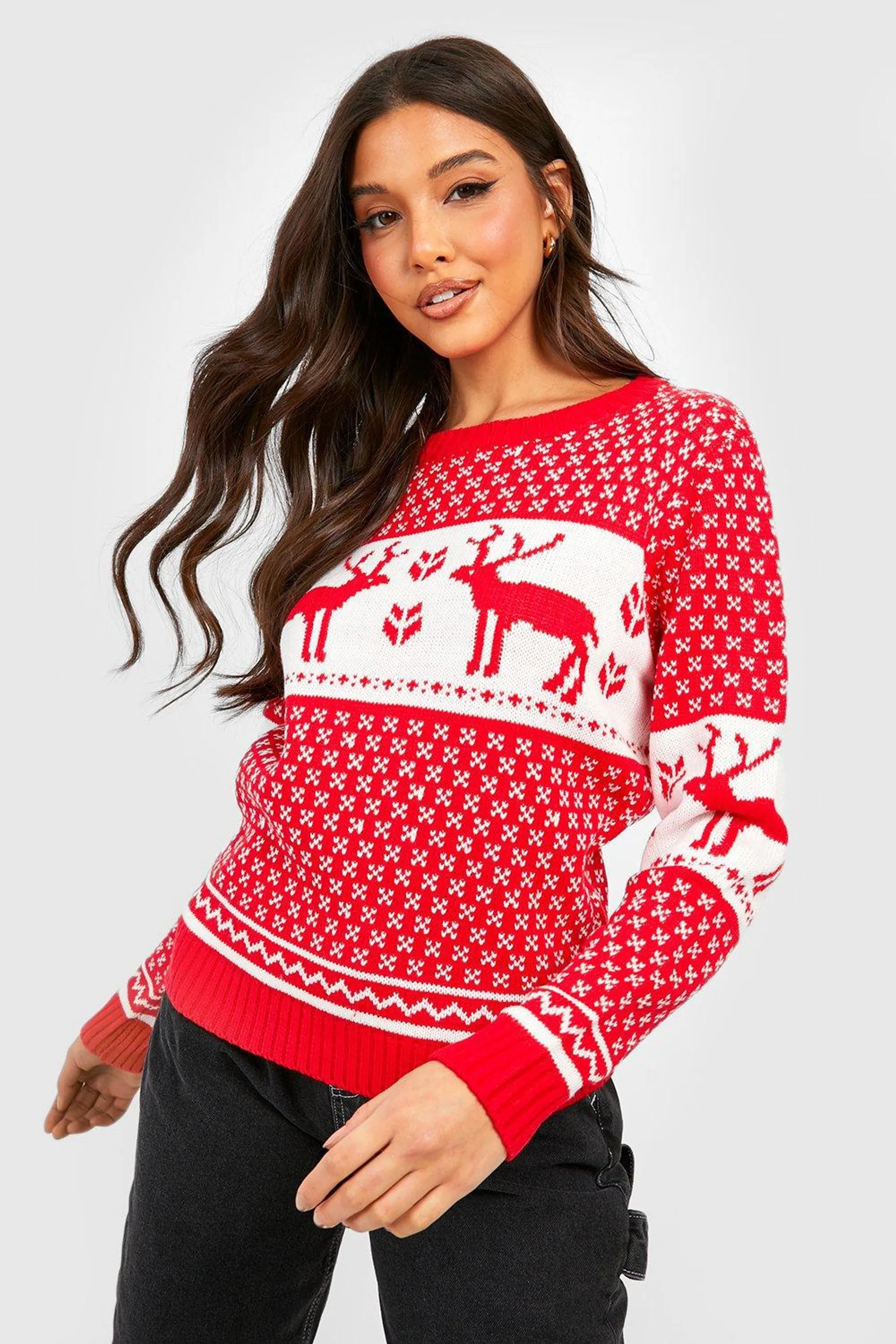 Snowflake and Reindeer Knitted Christmas Jumper