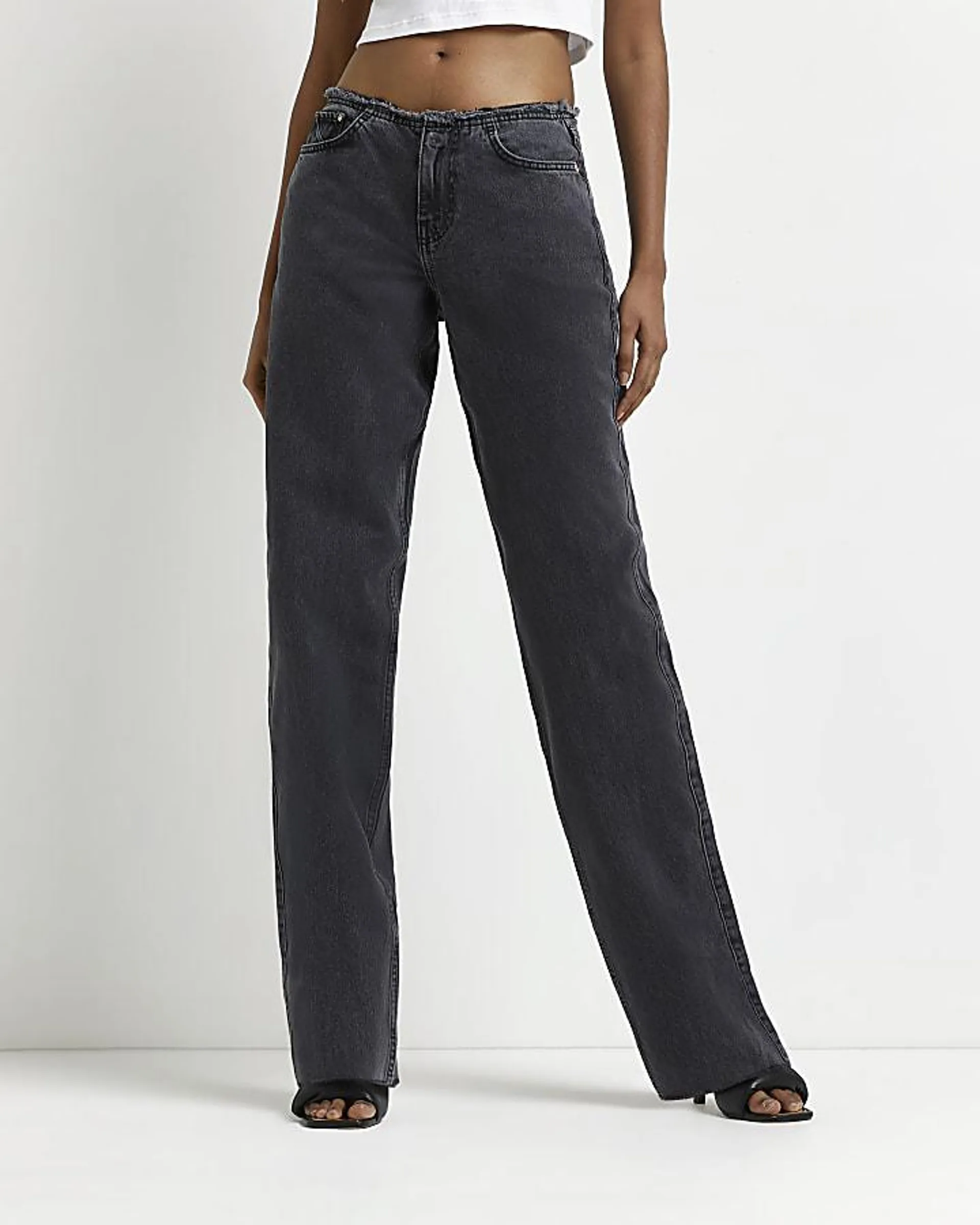 Black low rise straight leg jeans