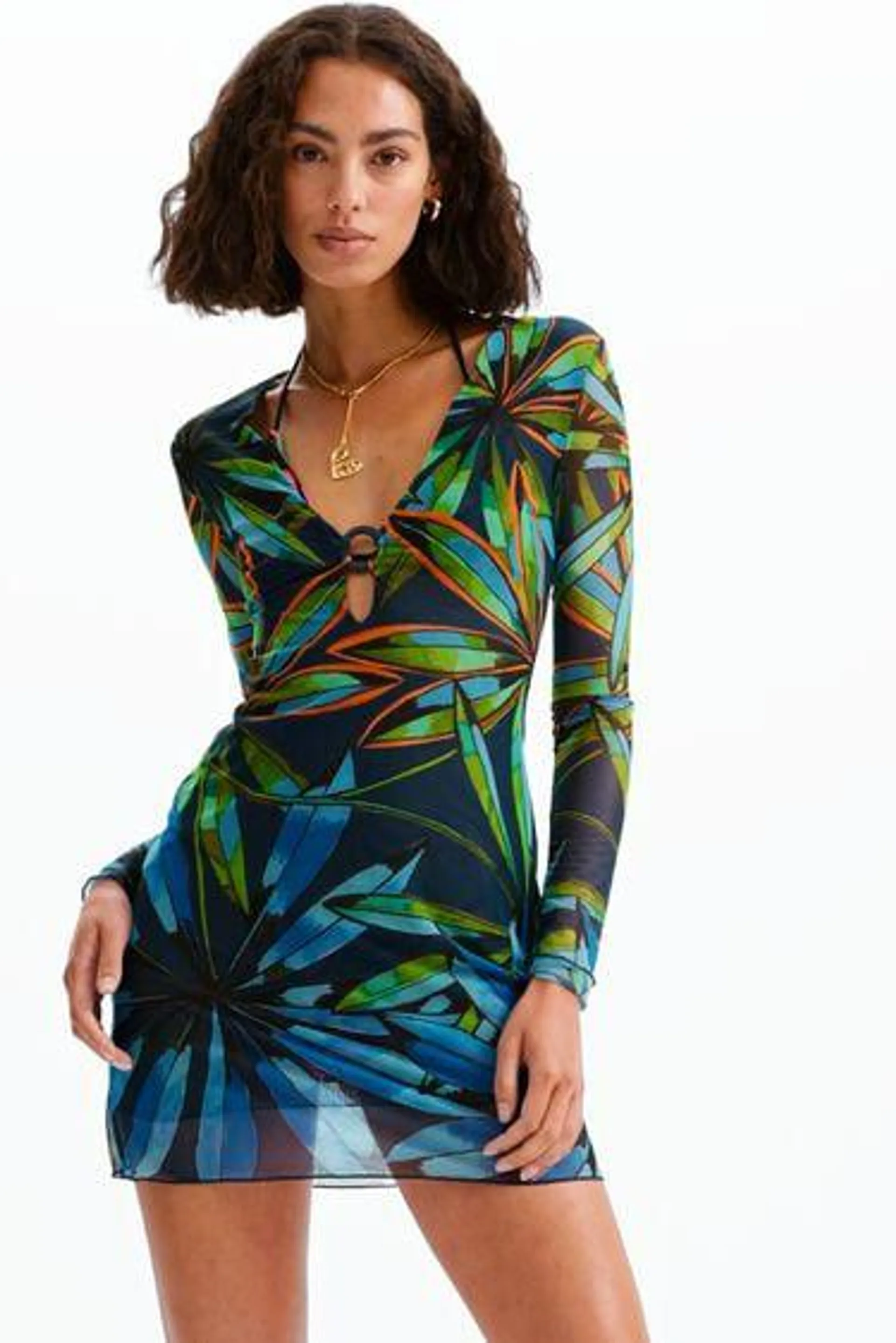 Short tropical cut-out dress