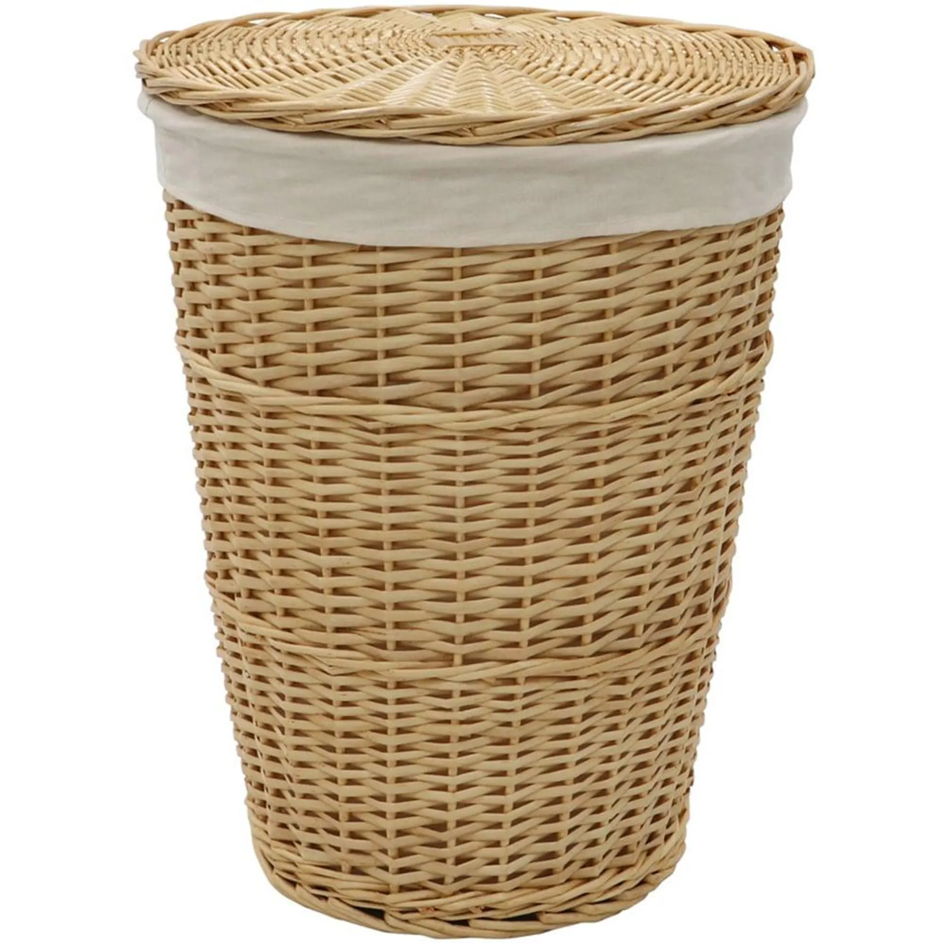 JVL Acacia Honey Round Willow Laundry Basket with Lid 65L