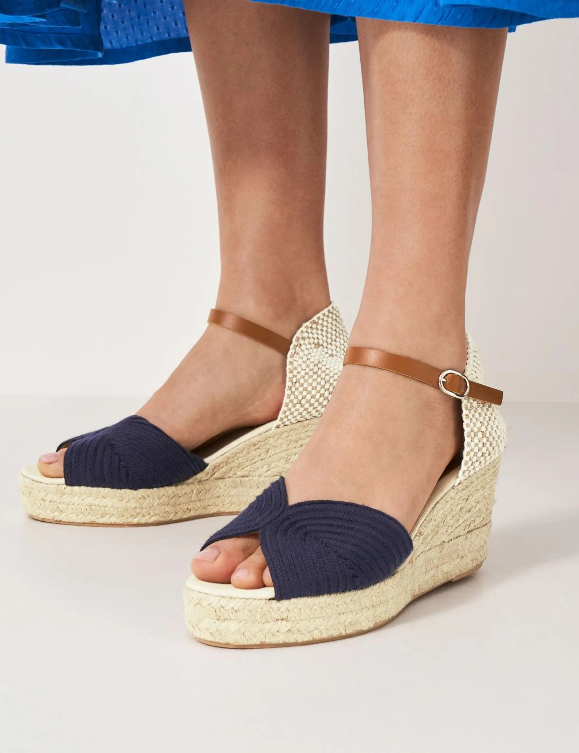 Leather Ankle Strap Wedge Espadrilles