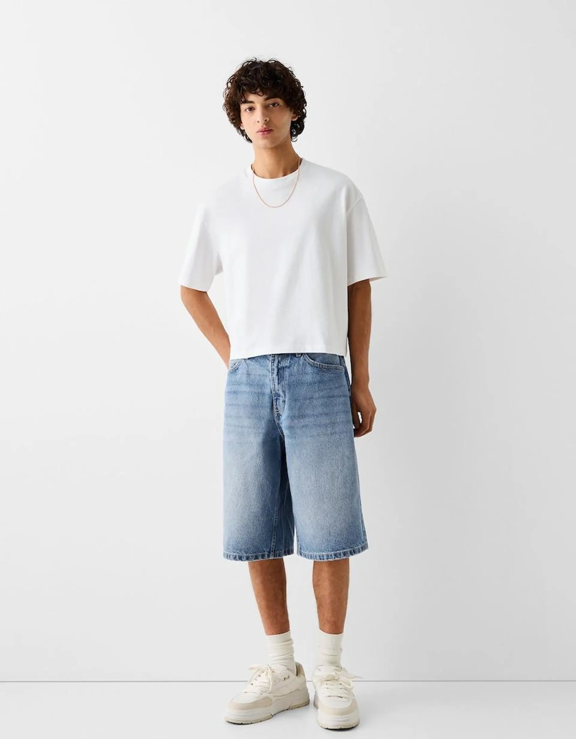 Baggy denim Bermuda shorts