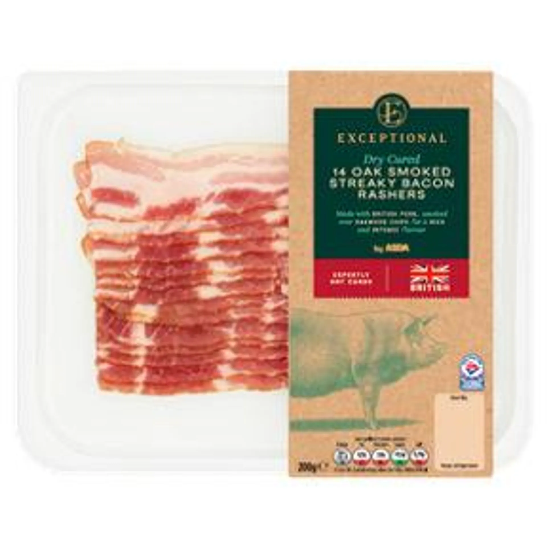 Exceptional by ASDA 14 Dry Cured Oak Smoked Streaky Bacon Rashers 200g