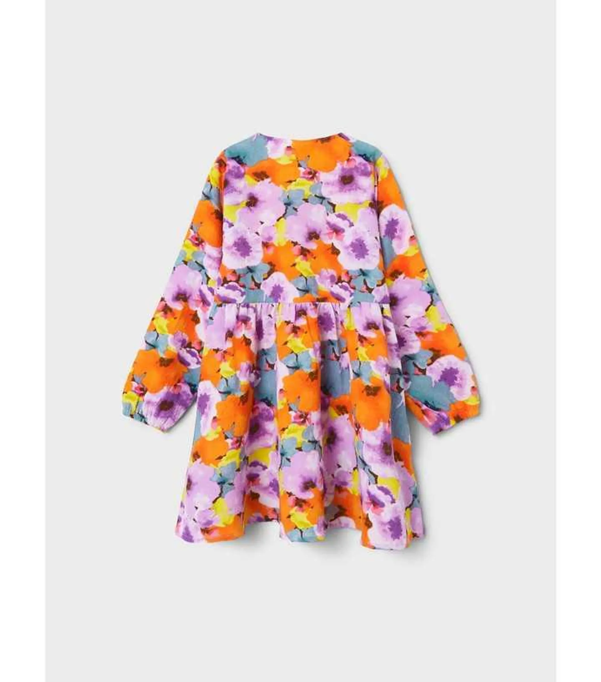 Name It Orange Floral Puff Sleeve Dress