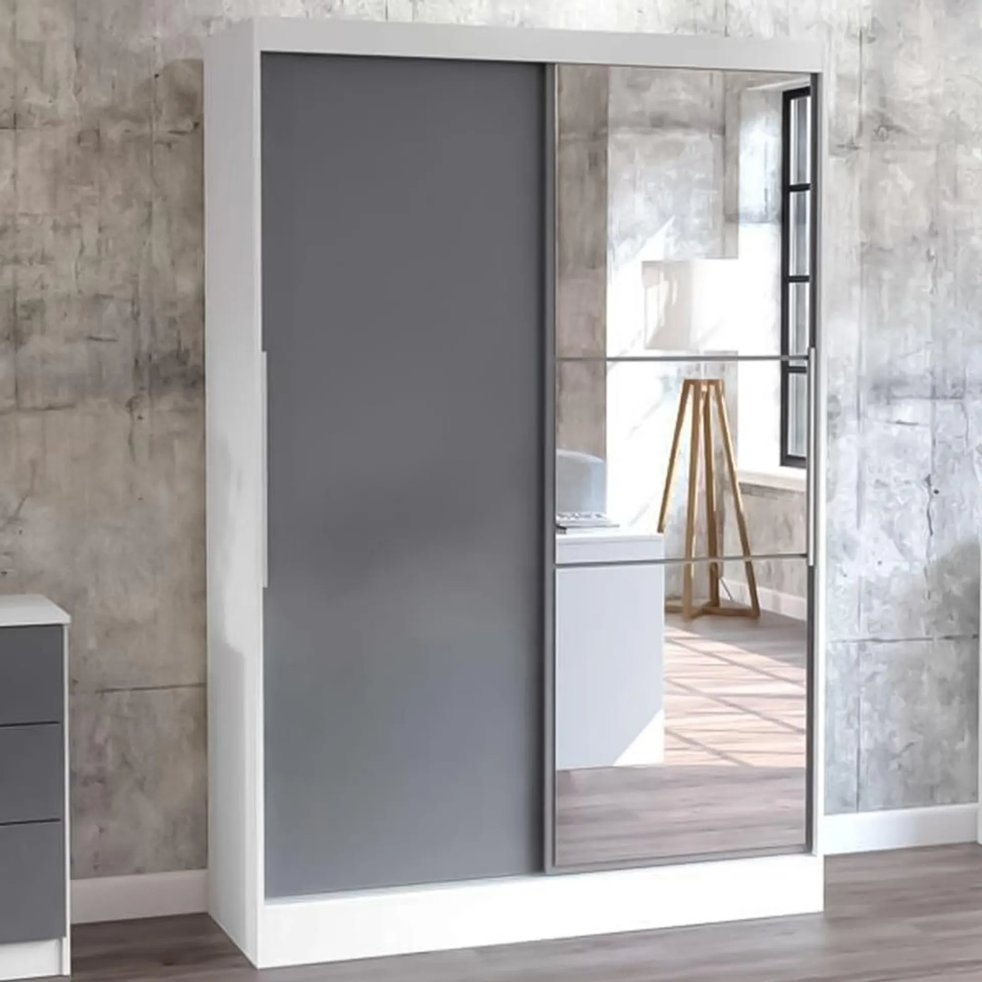 Lynx 2 Doors Grey and White Mirrored Sliding Wardrobe