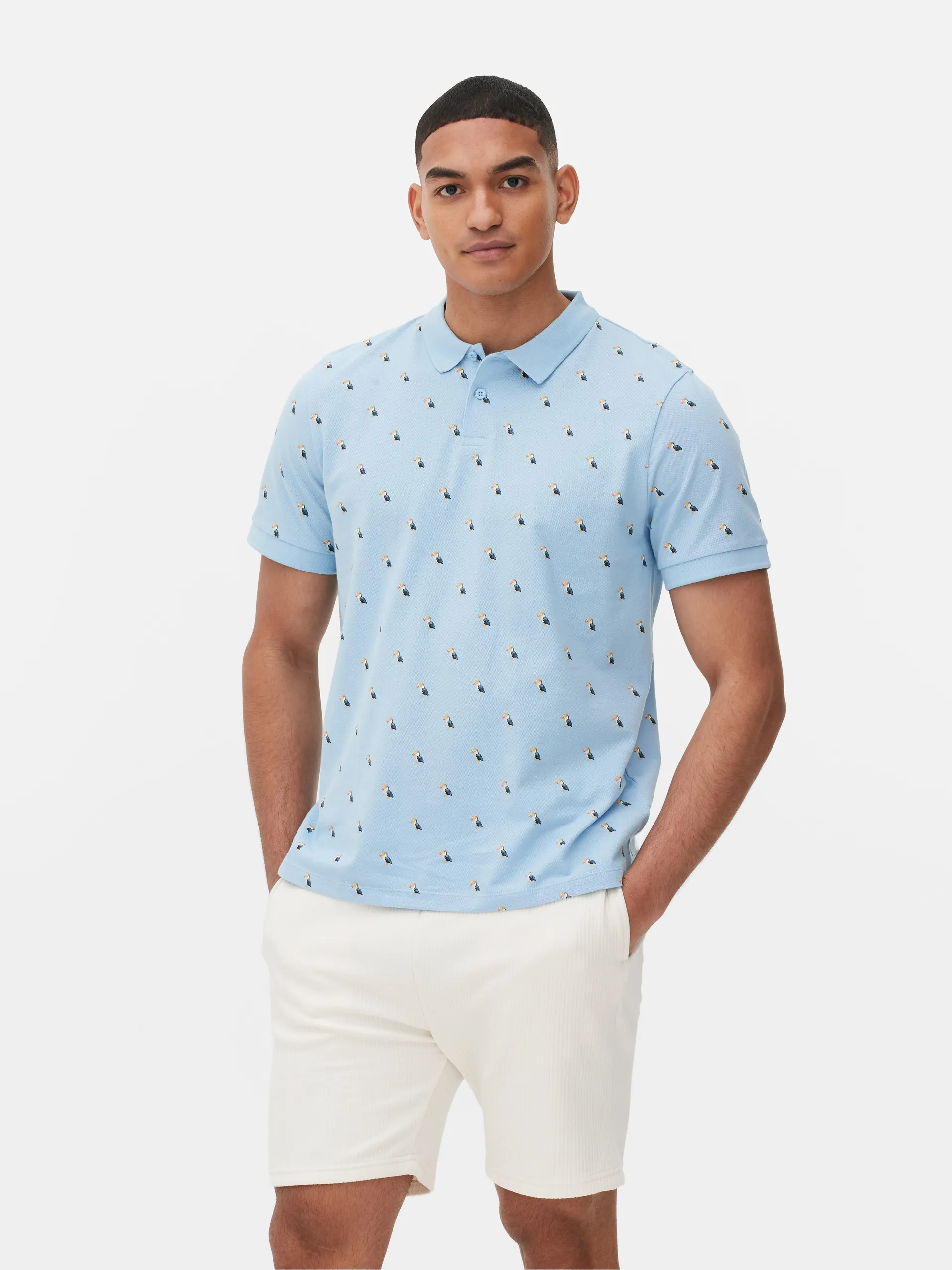 Ditsy Bird Pattern Polo Shirt