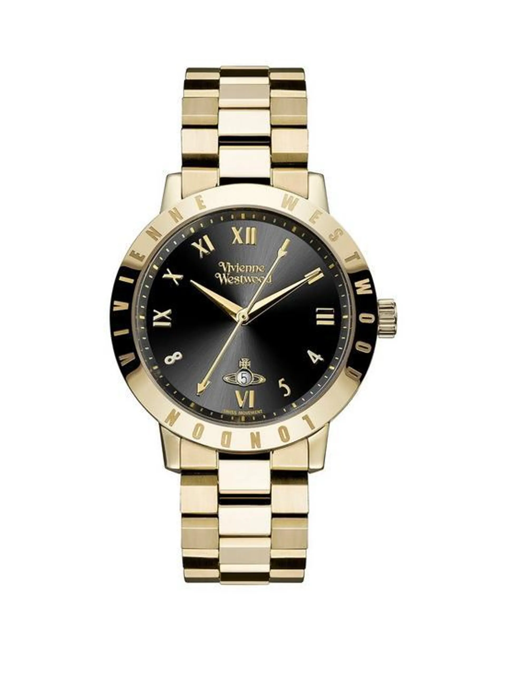 Ladies Bloomsbury Ladies Quartz Watch with Black Dial & Gold Stainless Steel Bracelet-VV152BKGD
