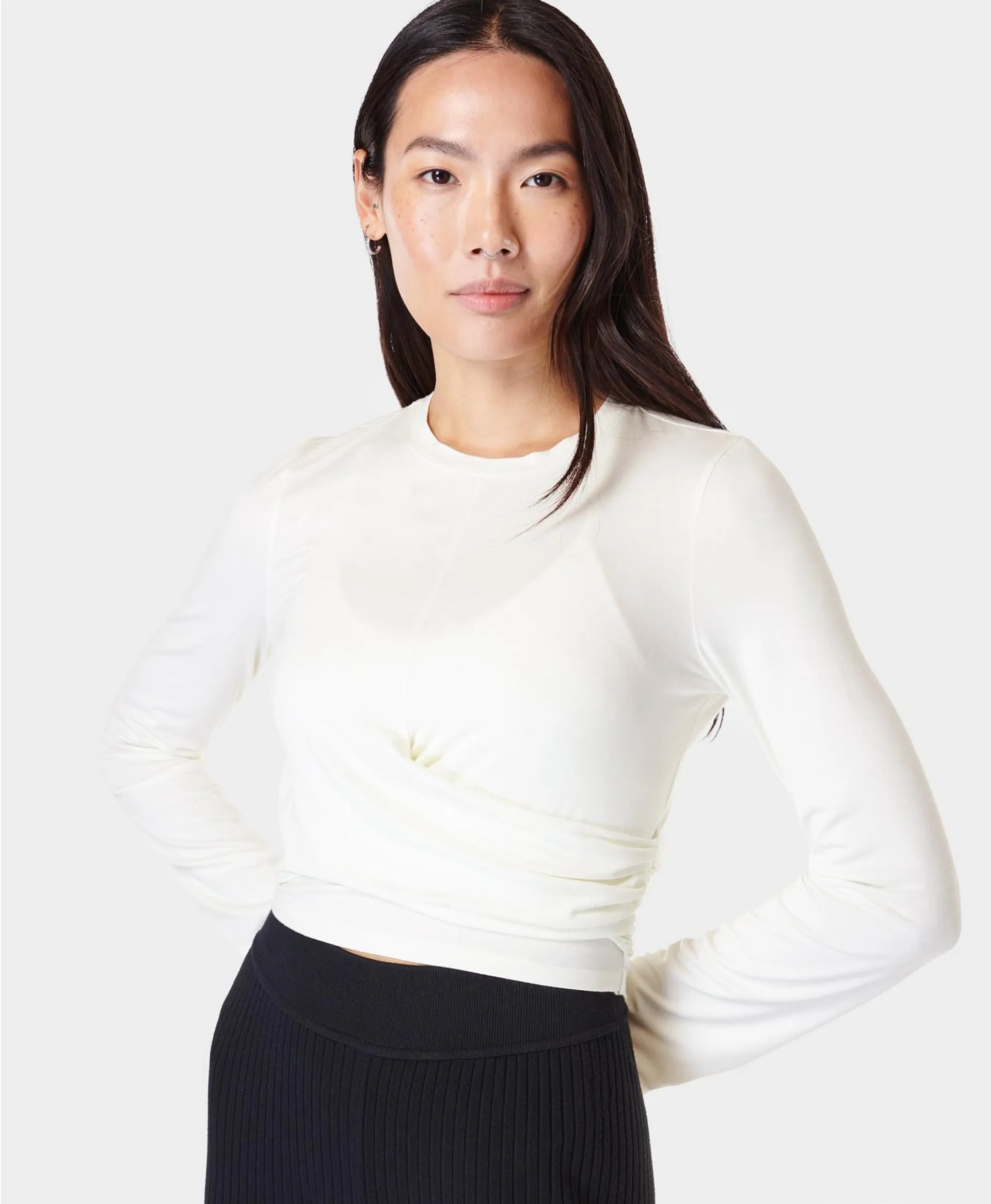 Wrap Front Long Sleeve Top