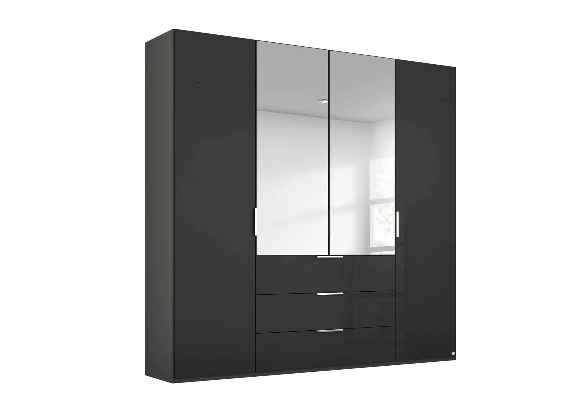 Formes Glass 4 Door Combo Hinged Wardrobe with 2 Mirrors and Drawers