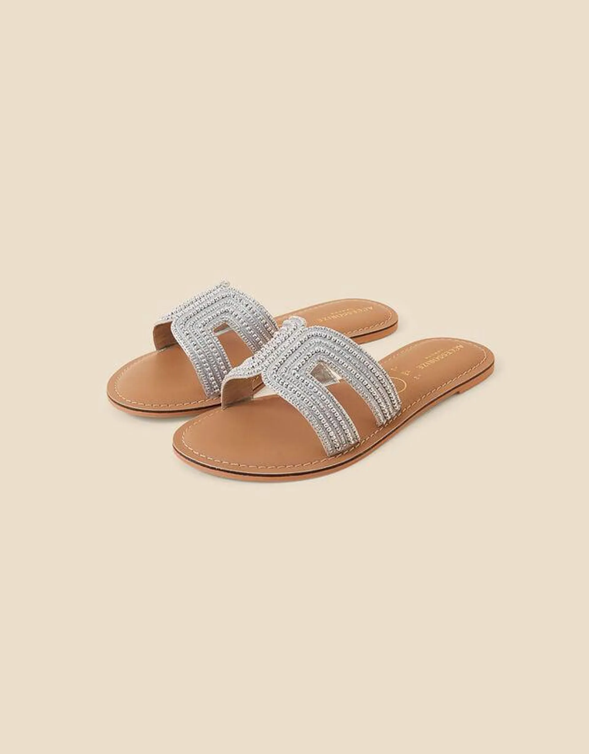 Beaded Wide Fit Sandals Silver