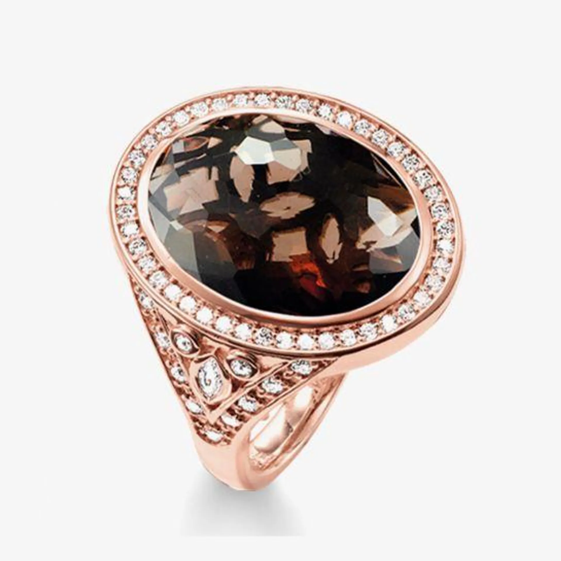 THOMAS SABO Rose Gold Oval Smokey Quartz Cubic Zirconia Ring TR2022-441-2