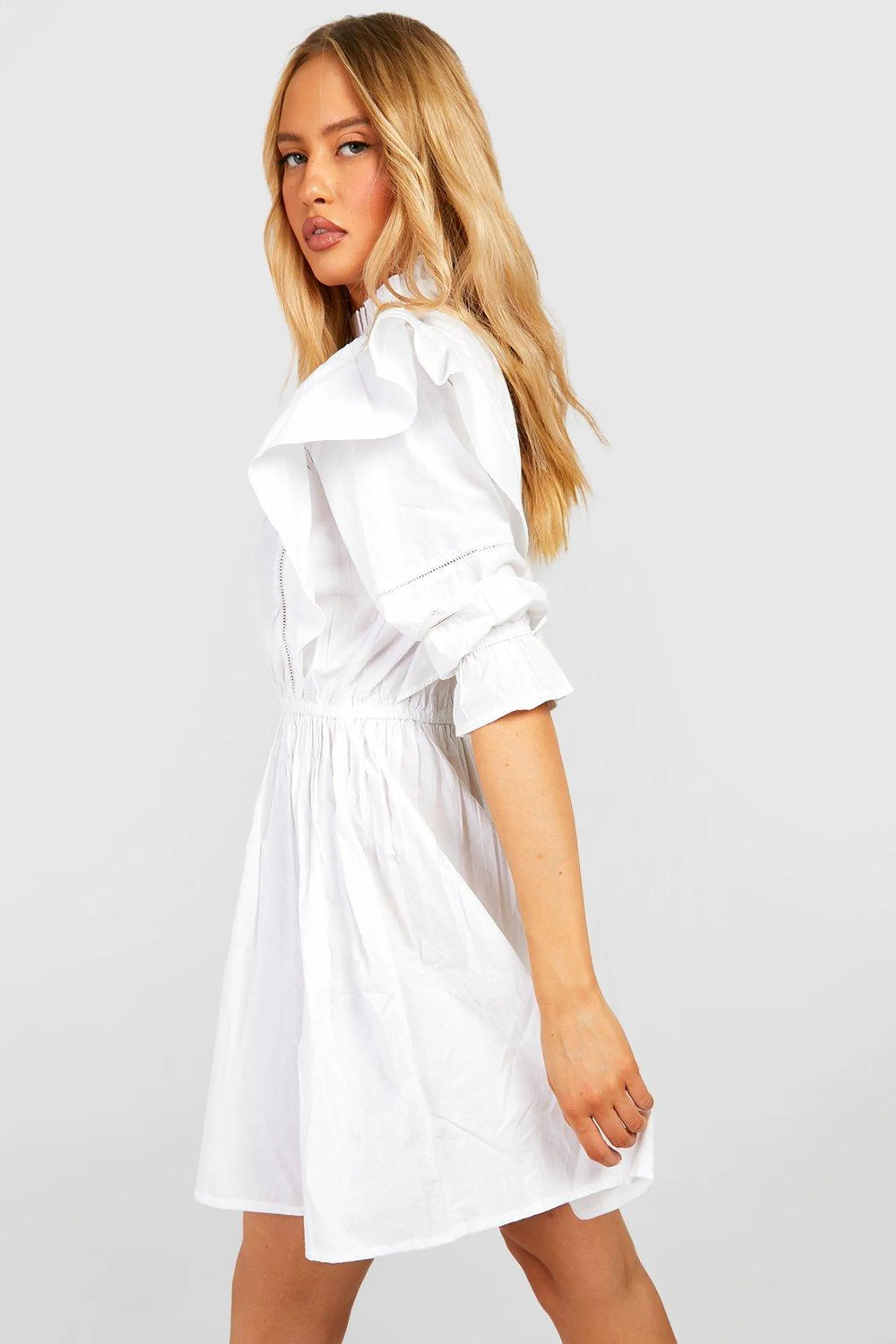 Tall Cotton Poplin Embroidery Detail Shirt Dress