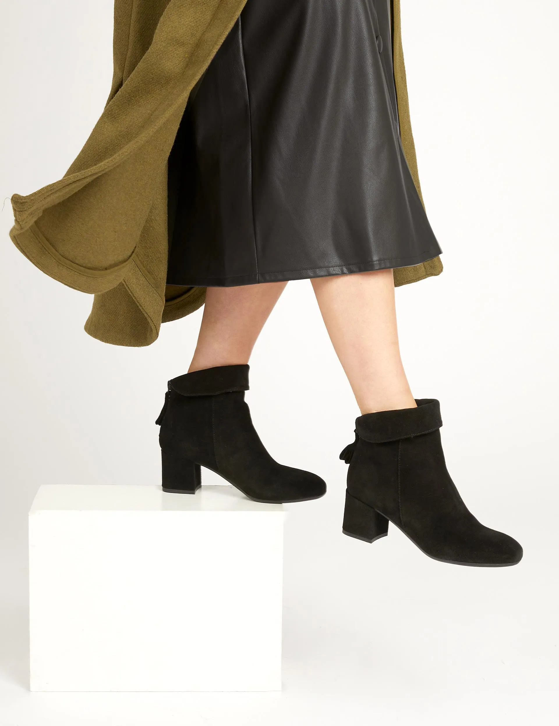 Suede Block Heel Ankle Boots