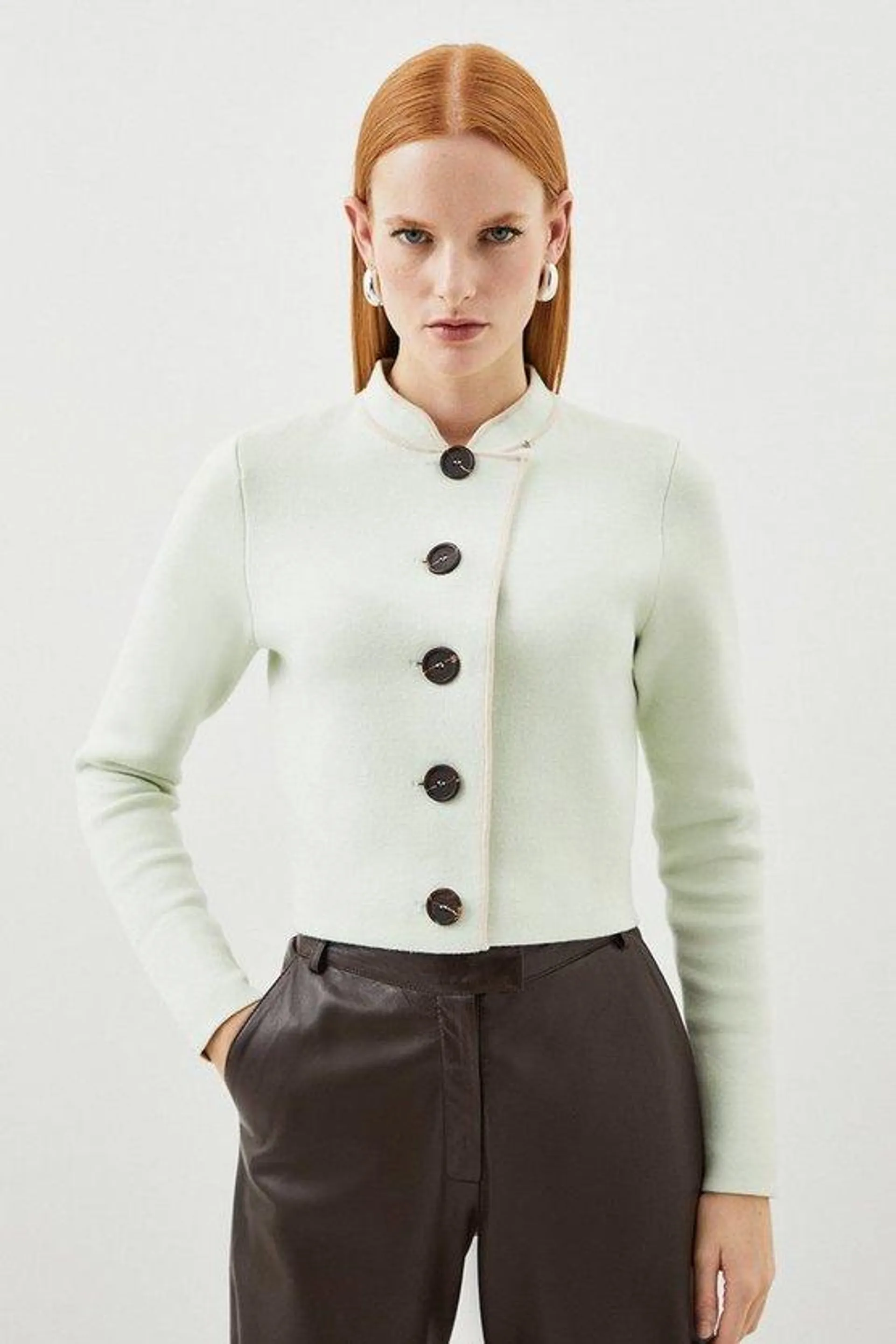 Compact Knit Wool Contrast Colour Crop Jacket