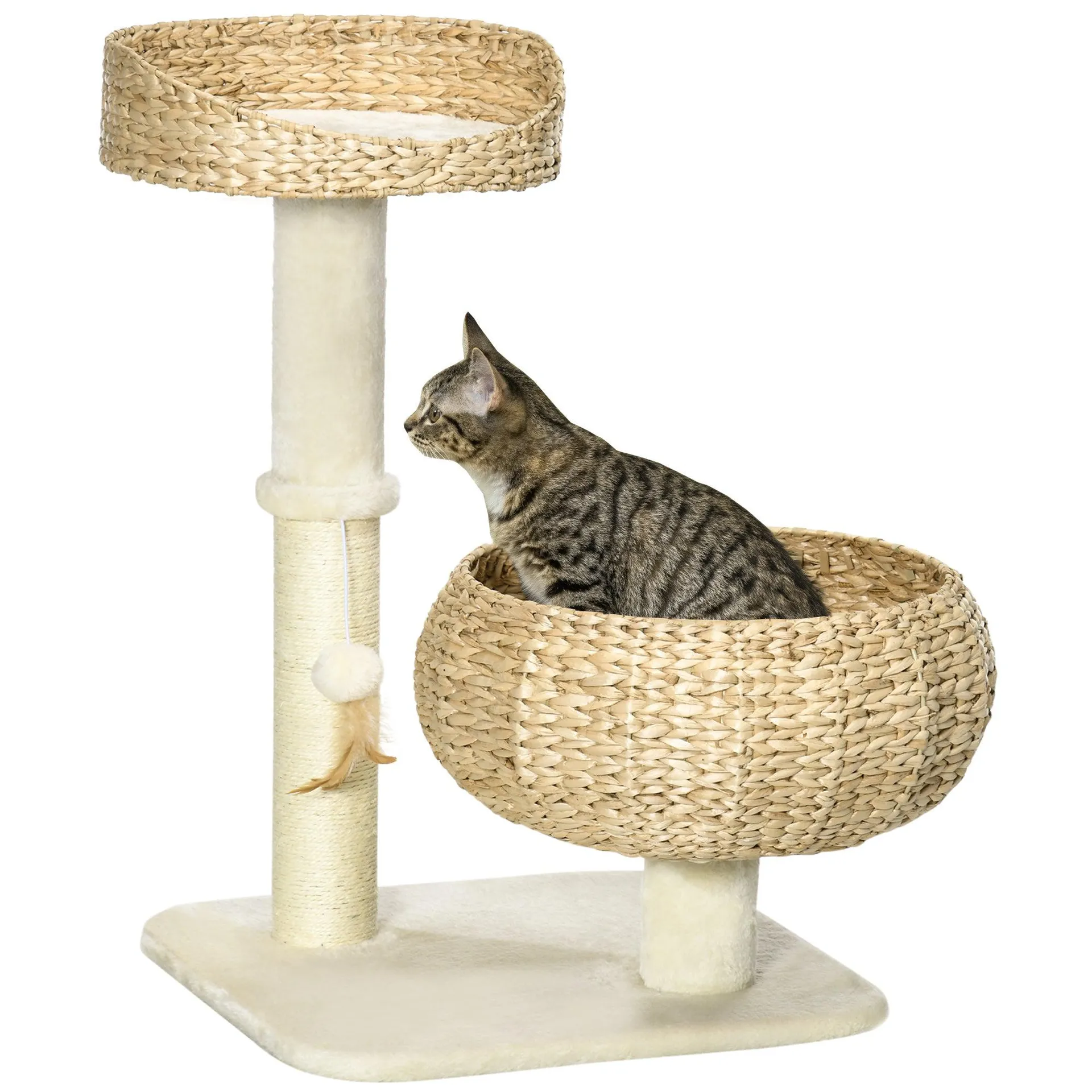 PawHut 72cm Cat Activity Centre w/ Two Bed, Toy Ball, Sisal Scratching Post