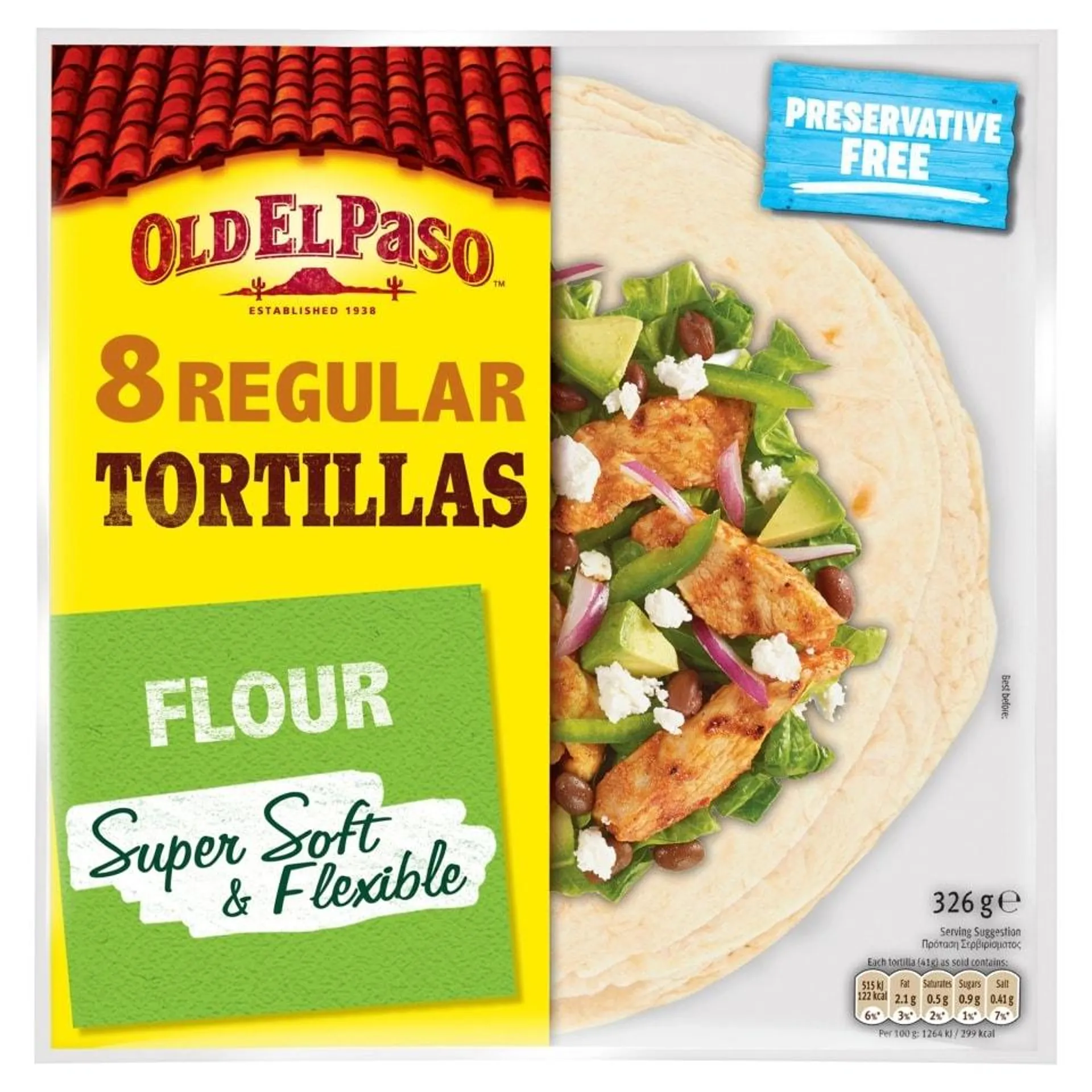 Old El Paso Regular Super Soft Flour Tortillas 8Pk 326G