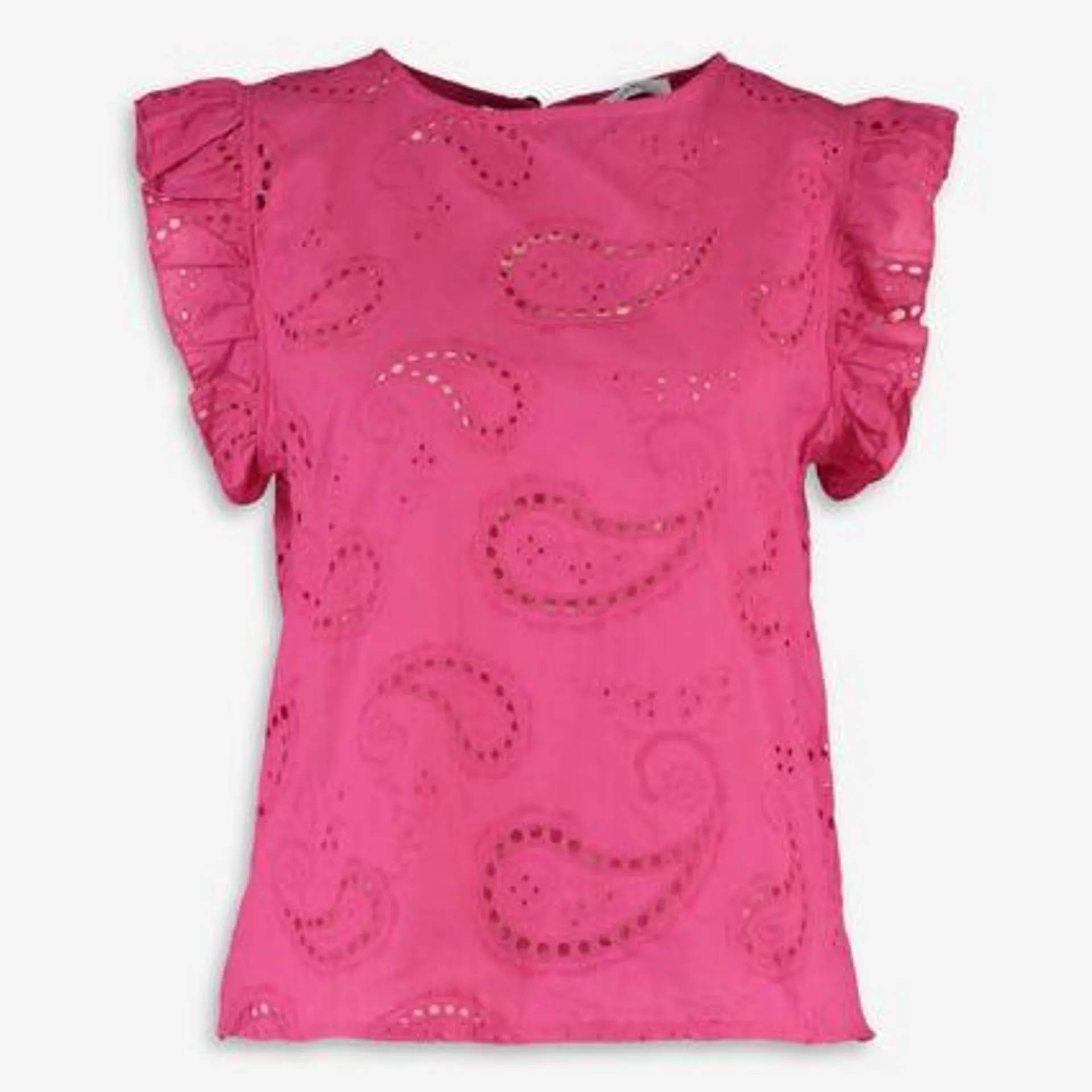 Pink Ruffle Edge Paisley Embroidered Top
