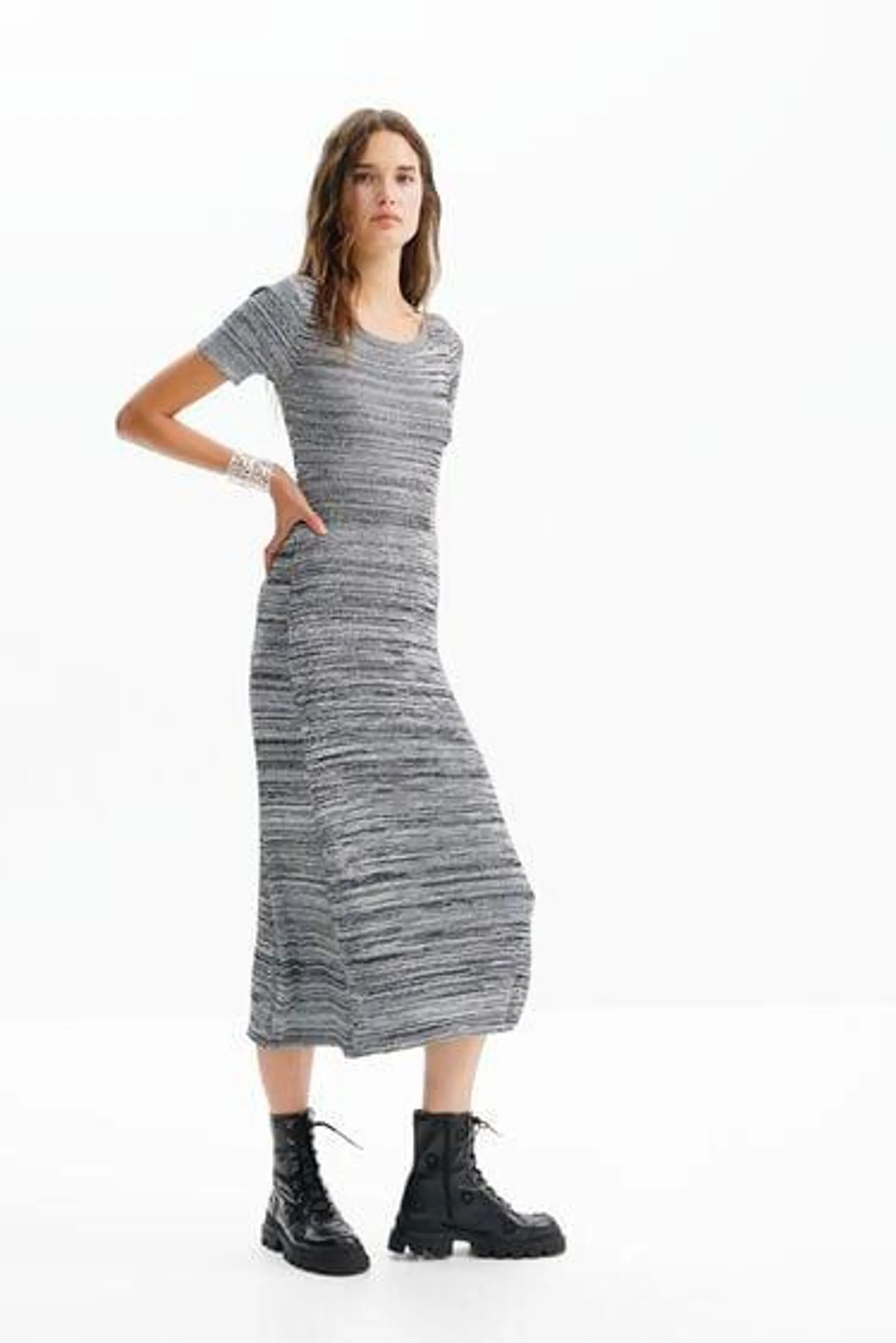 Long mottled ribbed dress