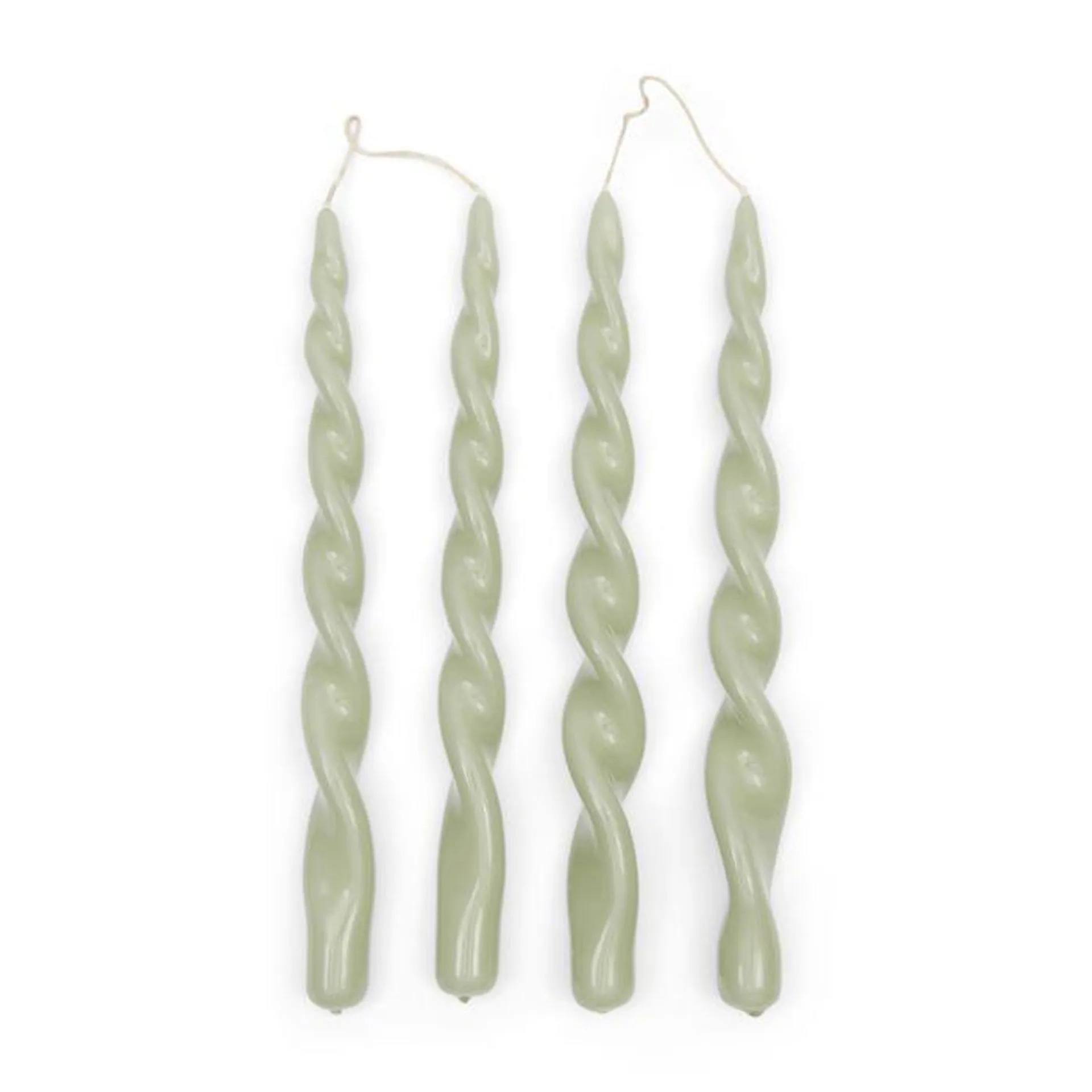 Dinner candle Twisted, Green, 4 Pieces