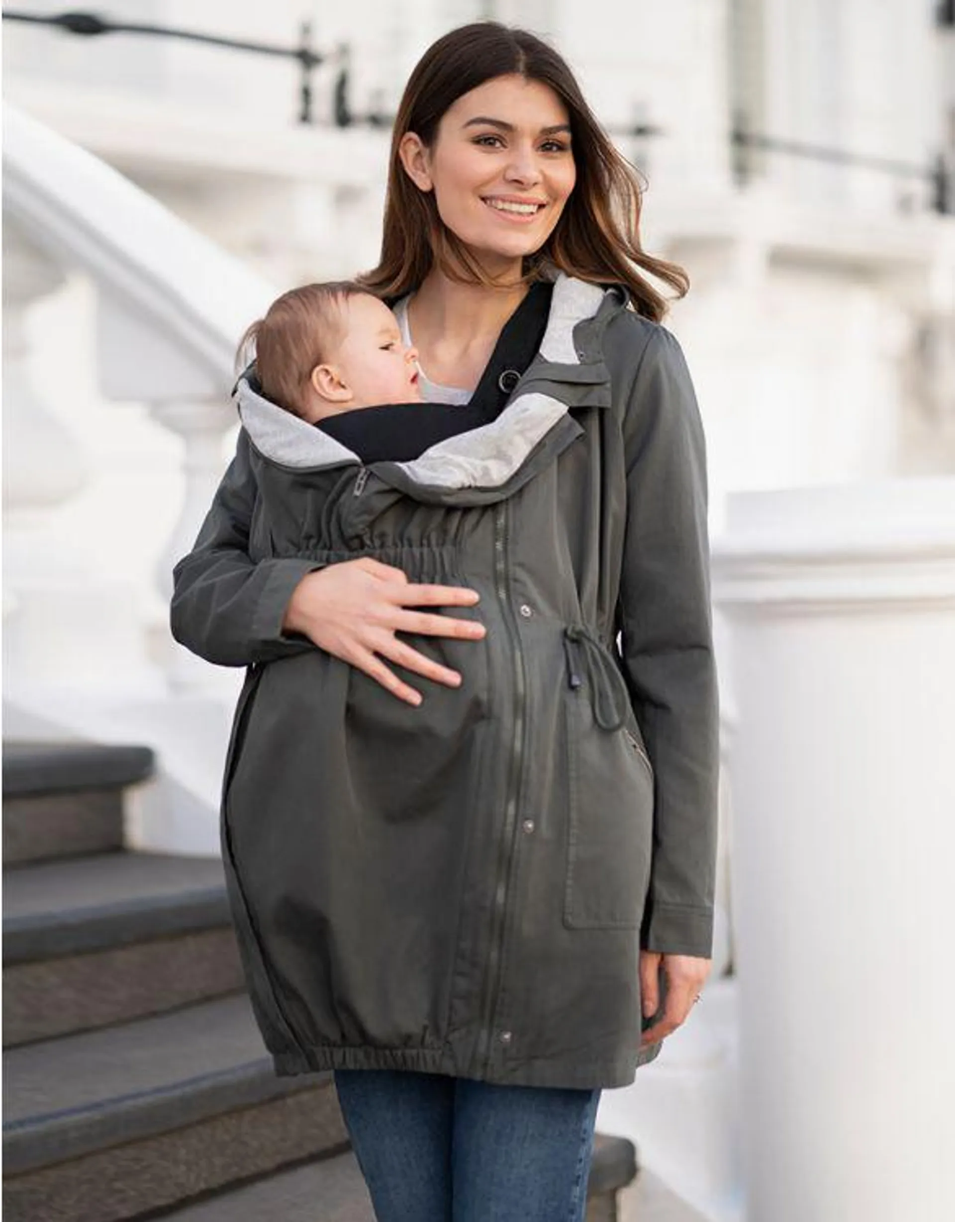 Khaki Utility Style 4-in-1 Maternity & Babywearing Jacket