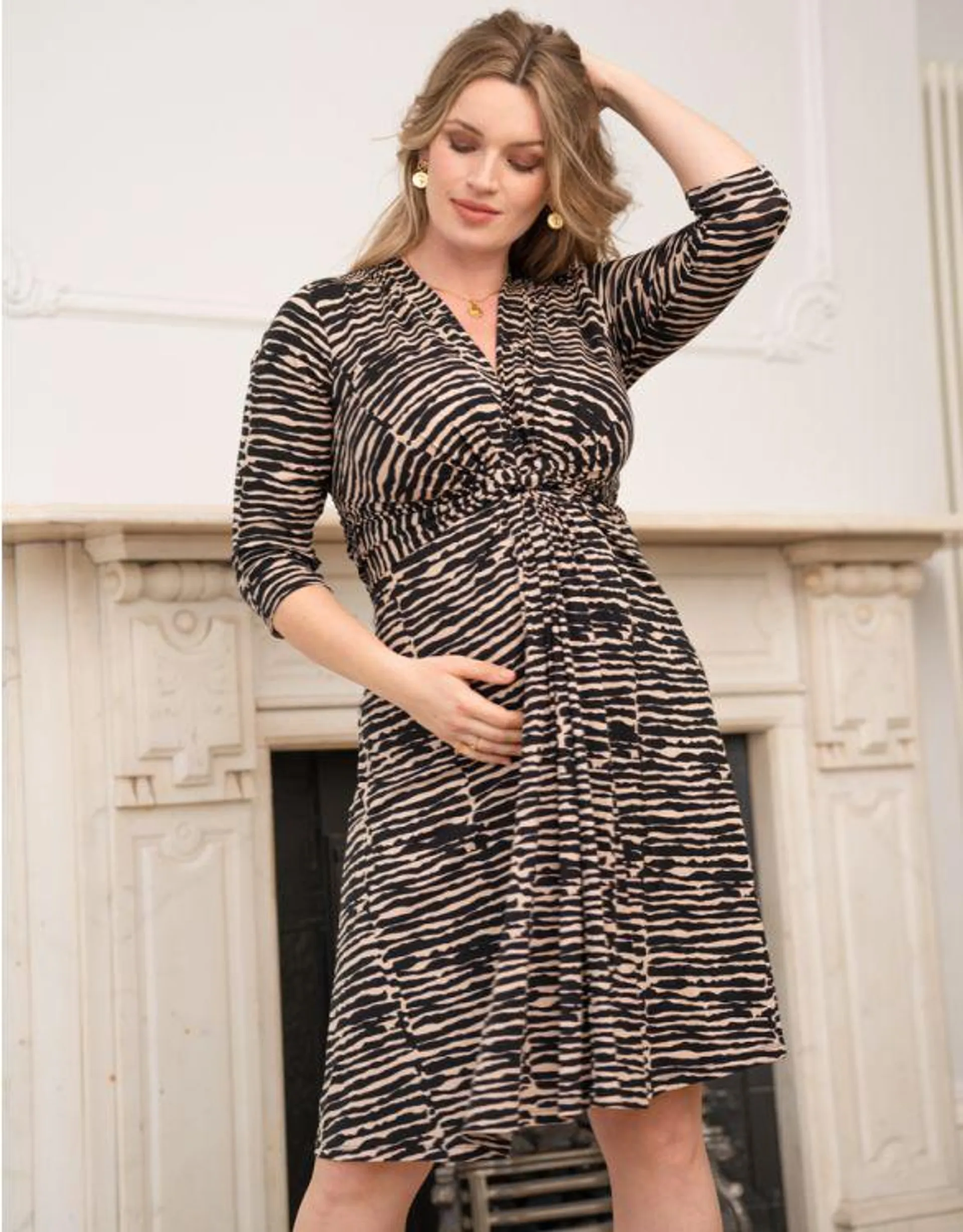 Curve Printed Knot Front Maternity Dress