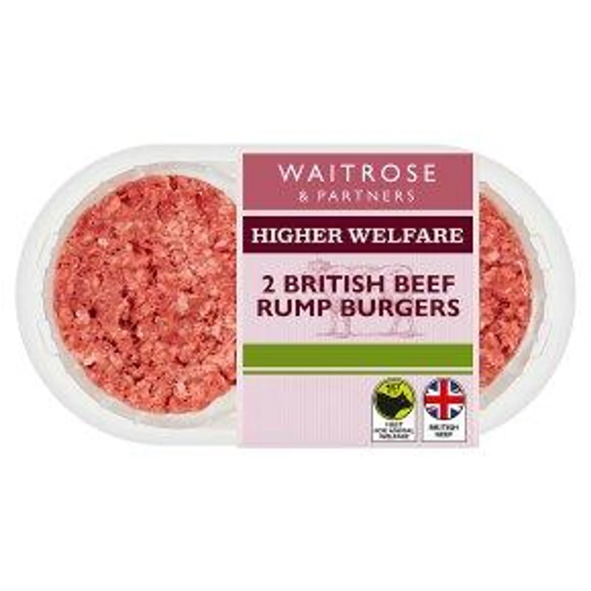 Waitrose 2 British Native Breed Rump Steak Beef Burgers